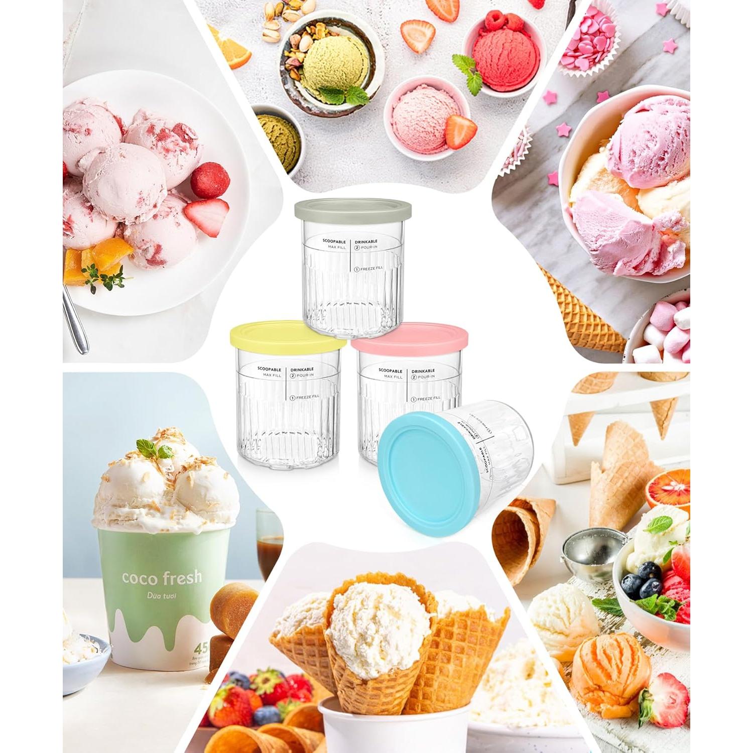 Recipientes y Tapas FIRJOY 24 oz para Ninja Creami Deluxe - Paquete de 4