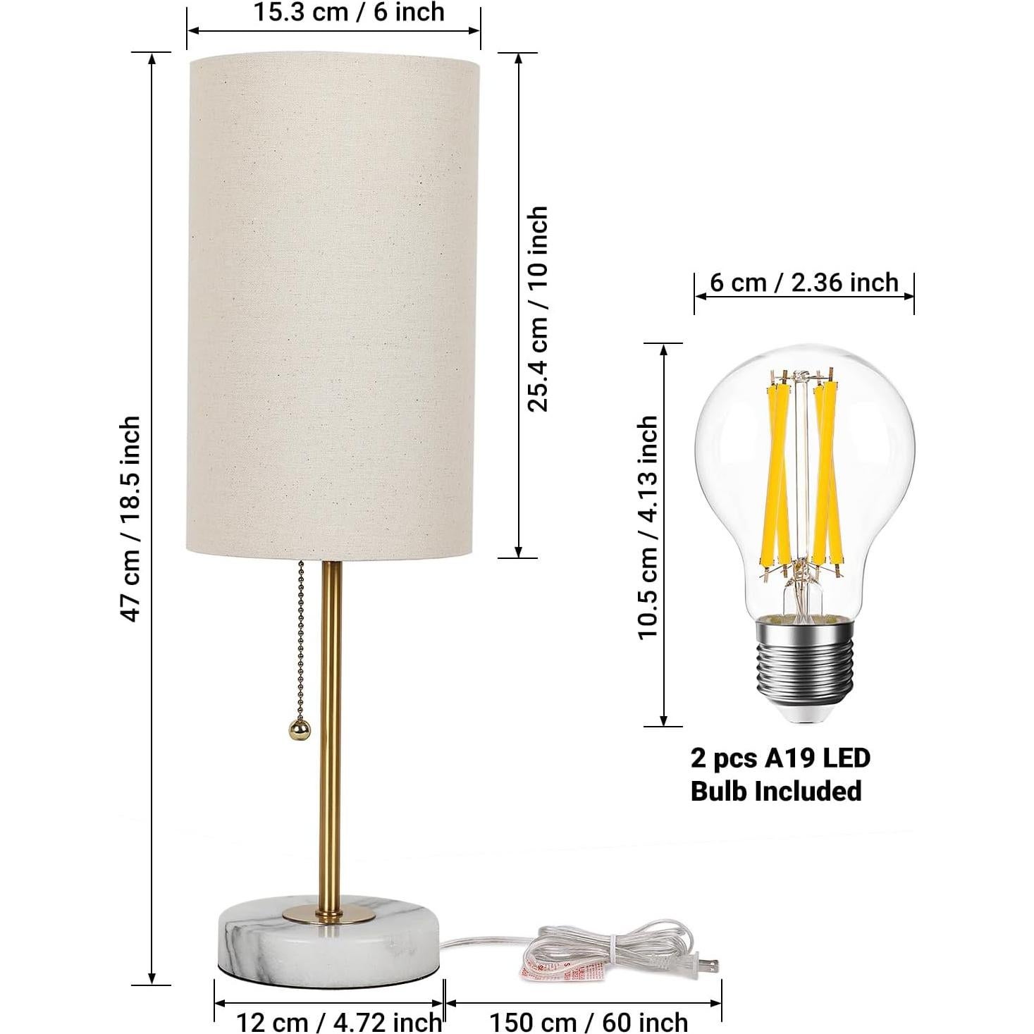 Lámpara de Mesa de Noche JUNNAI con Base de Mármol 46.99 cm