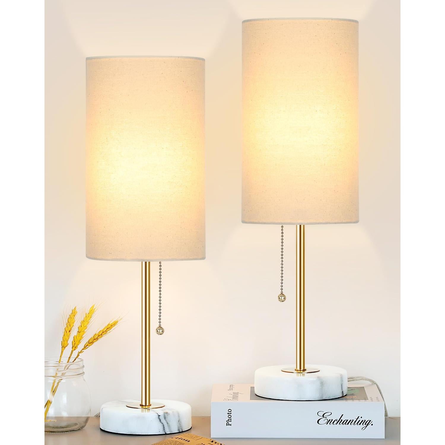 Lámpara de Mesa de Noche JUNNAI con Base de Mármol 46.99 cm