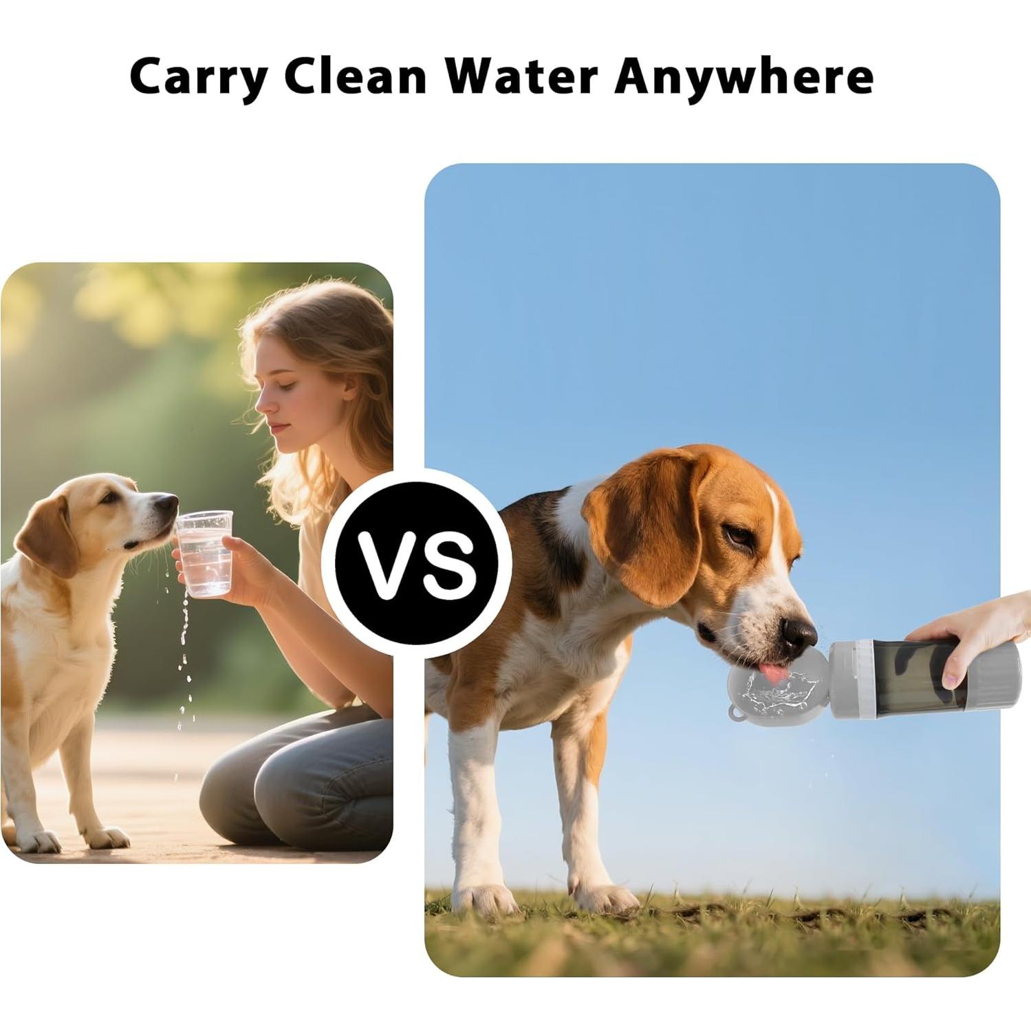 Botella 2 en 1 PawSailor Gris: Agua 400 ml + Comida 170 ml