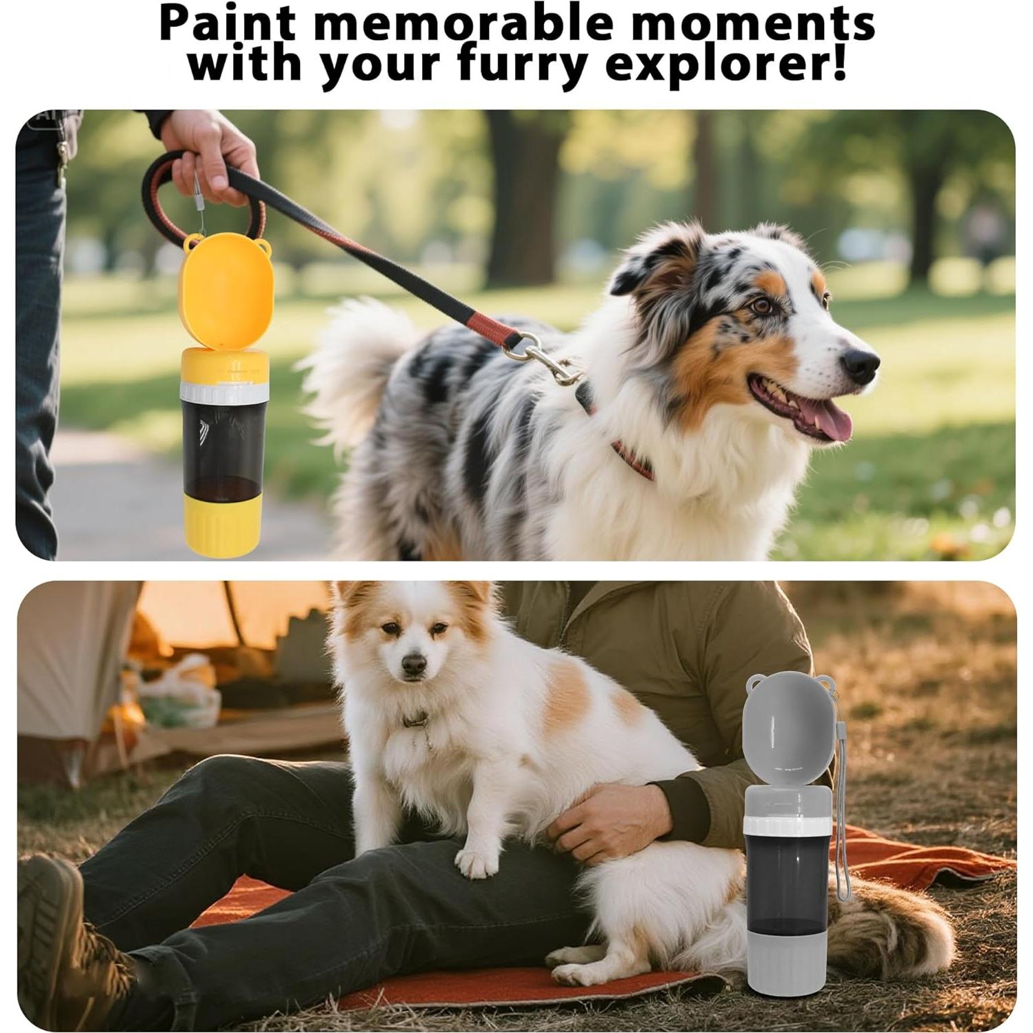 Botella 2 en 1 PawSailor Gris: Agua 400 ml + Comida 170 ml