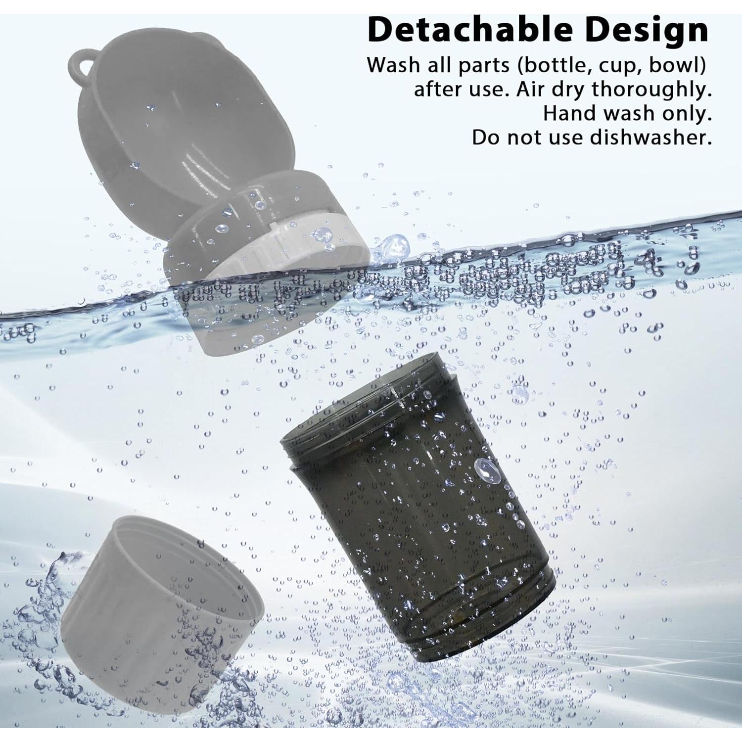 Botella 2 en 1 PawSailor Gris: Agua 400 ml + Comida 170 ml