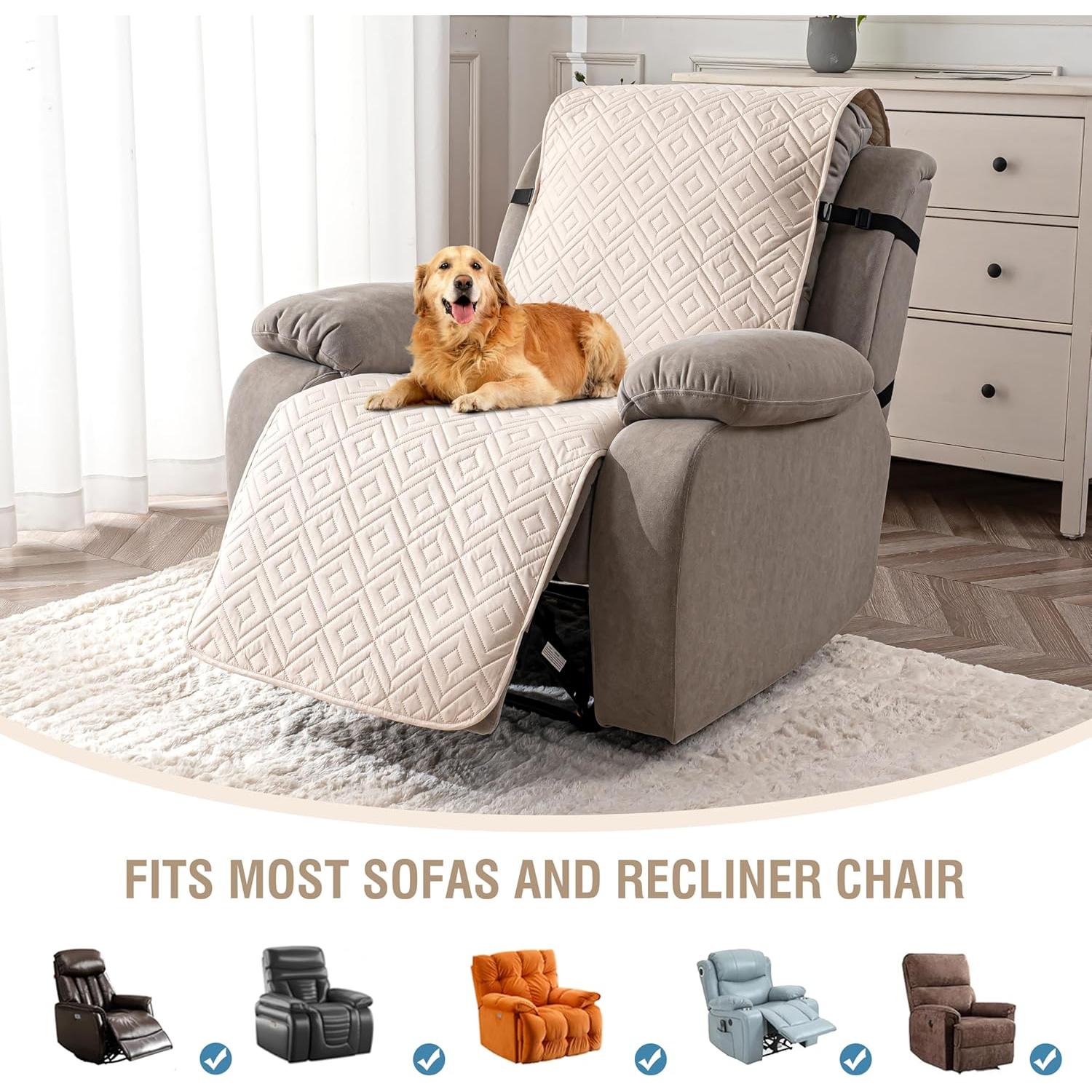 Funda de Sillón Reclinable Genina Beige 60 cm Impermeable Antideslizante