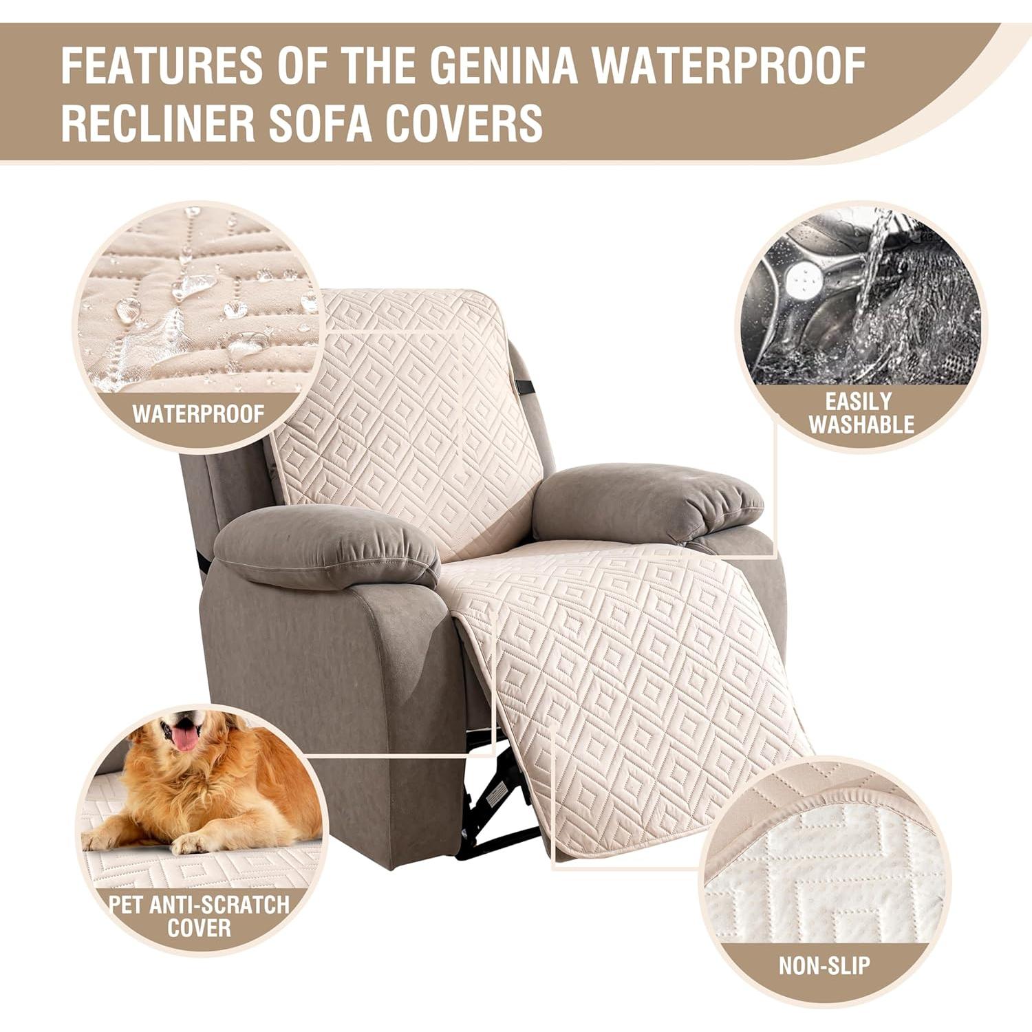 Funda de Sillón Reclinable Genina Beige 60 cm Impermeable Antideslizante