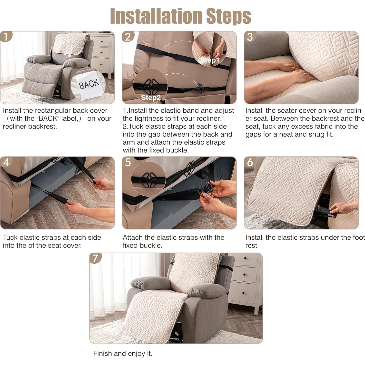 Funda de Sillón Reclinable Genina Beige 60 cm Impermeable Antideslizante