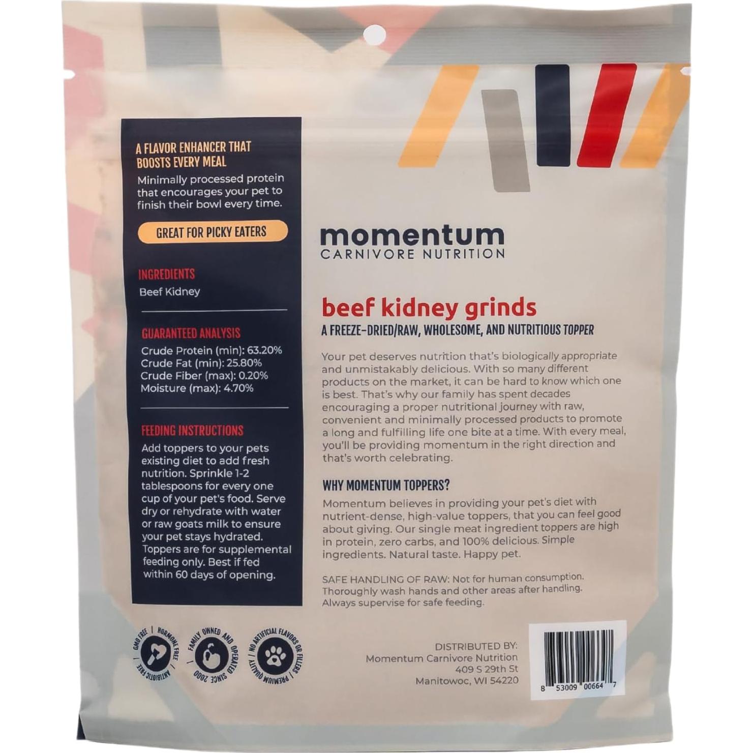 Alimento Deshidratado para Mascotas Momentum Carnivore 106.3g Riñón de Res