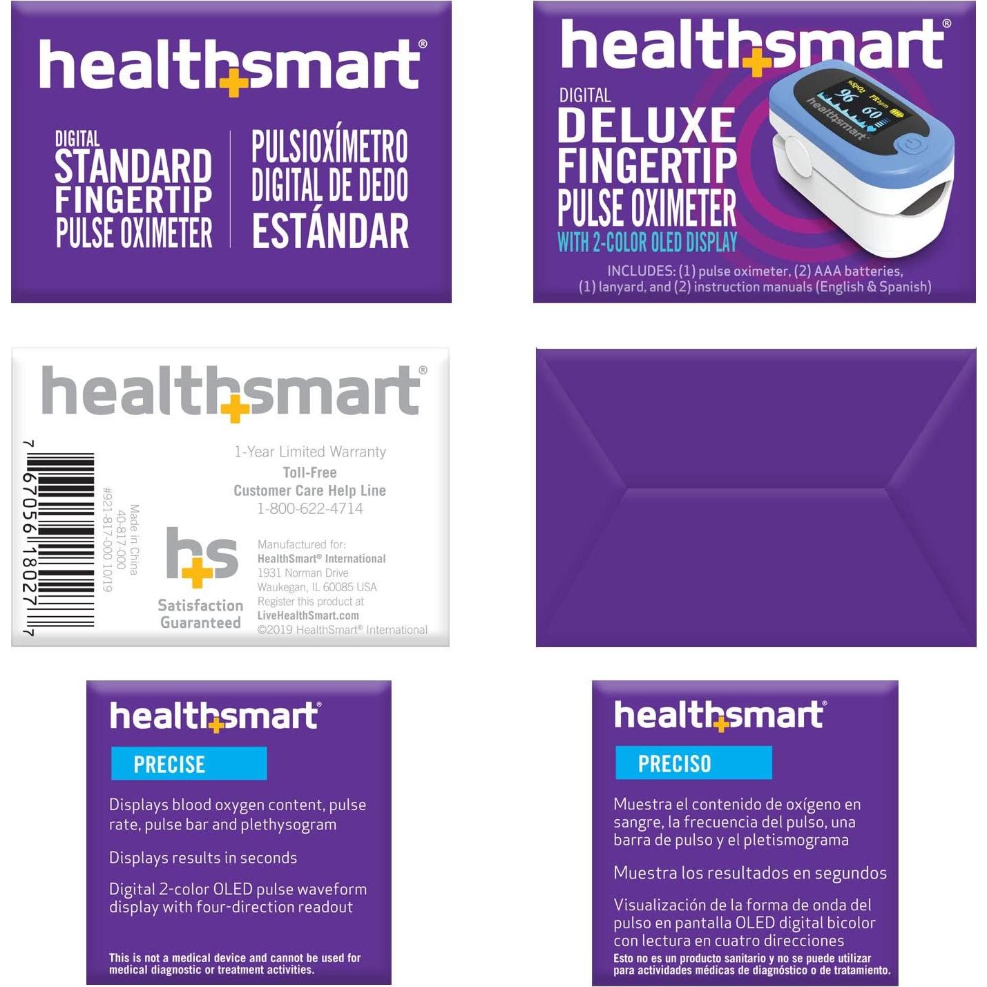 Oxímetro de Pulso HealthSmart para Dedo con Pantalla OLED