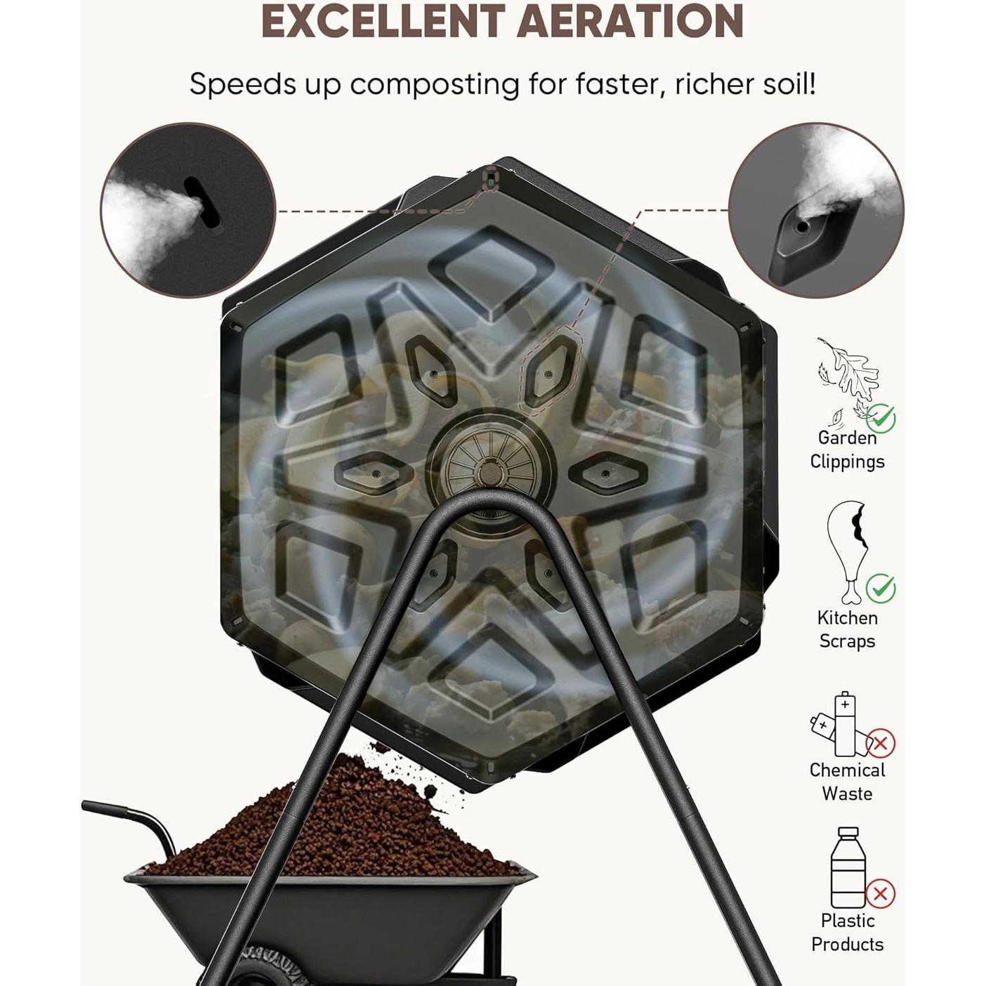 Contenedor de Compostaje Giratorio THE GROW'ING 162.76L Negro