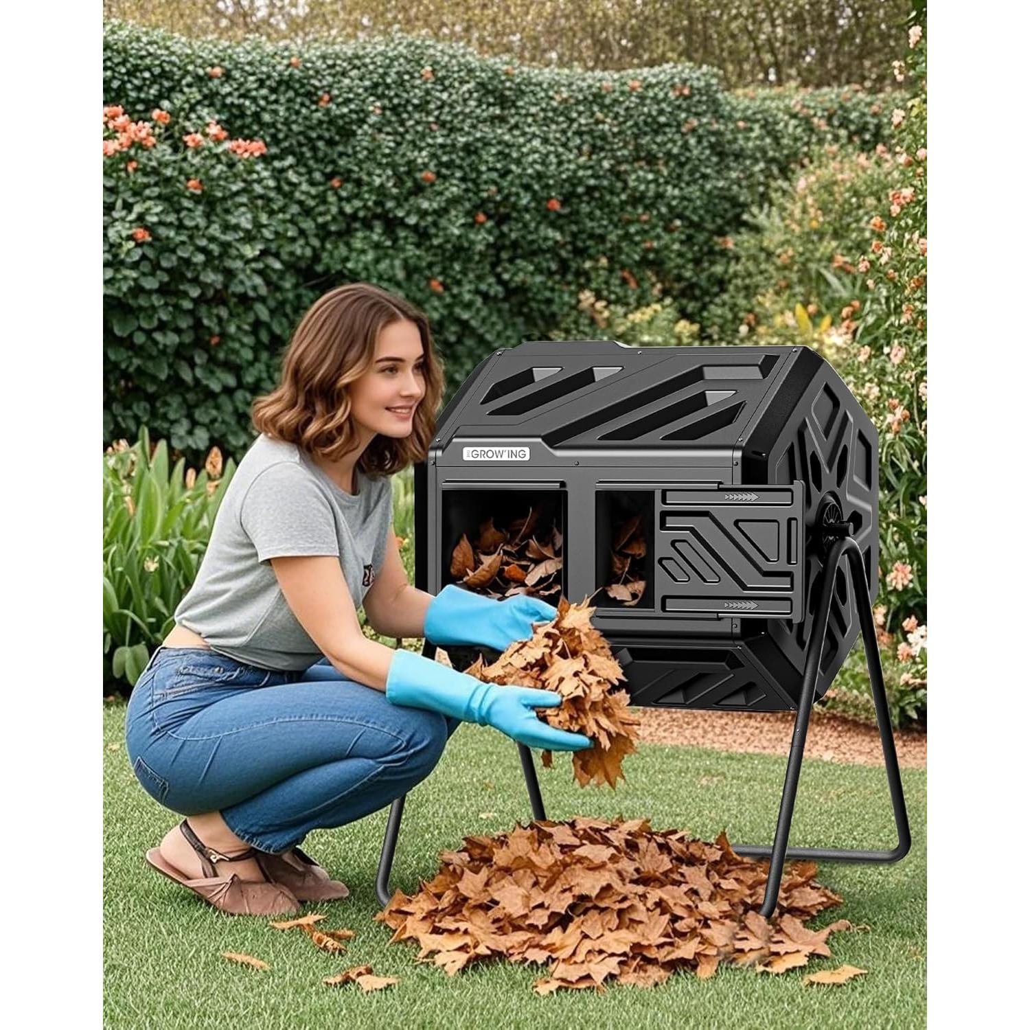 Contenedor de Compostaje Giratorio THE GROW'ING 162.76L Negro