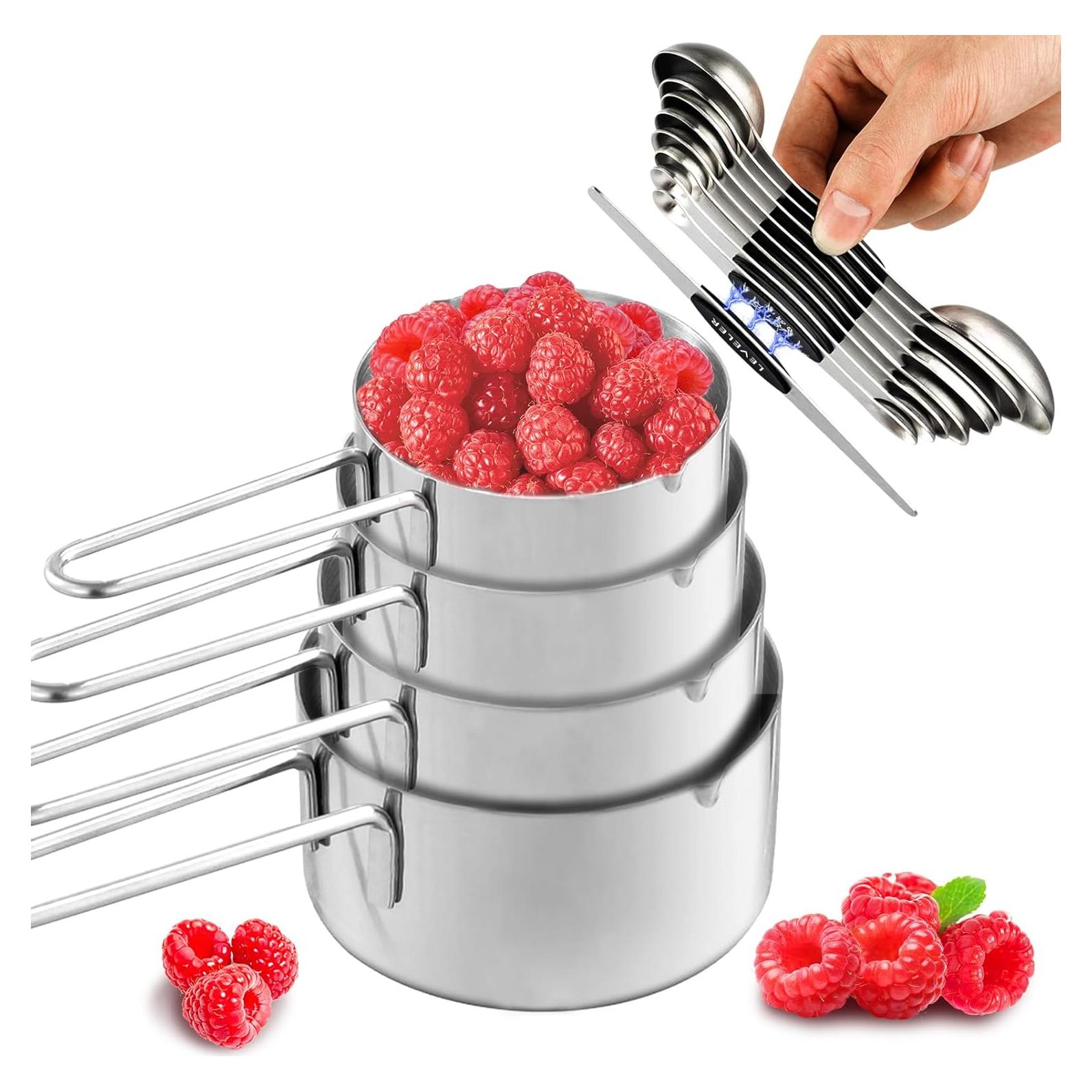 Juego de 13 Piezas de Tazas y Cucharas Medidoras Acero Inoxidable