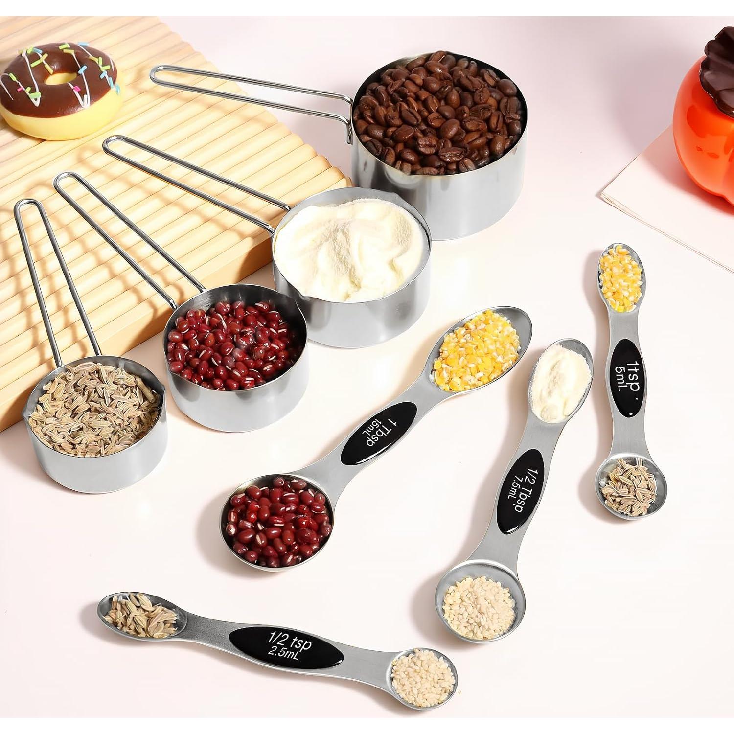 Juego de 13 Piezas de Tazas y Cucharas Medidoras Acero Inoxidable