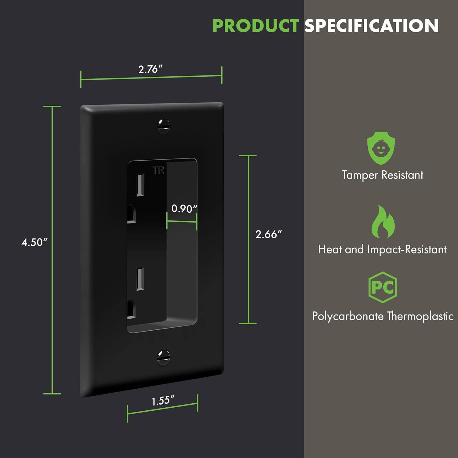 Toma de Corriente Empotrada TOPGREENER 1-Gang 15A 125V Negro