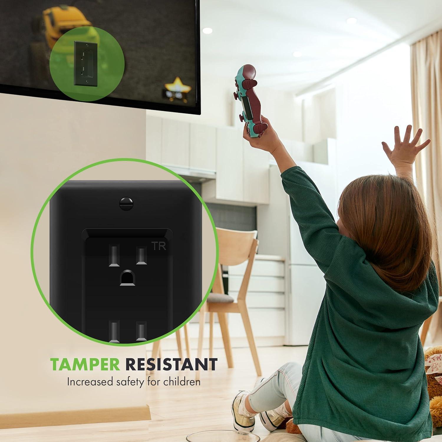 Toma de Corriente Empotrada TOPGREENER 1-Gang 15A 125V Negro