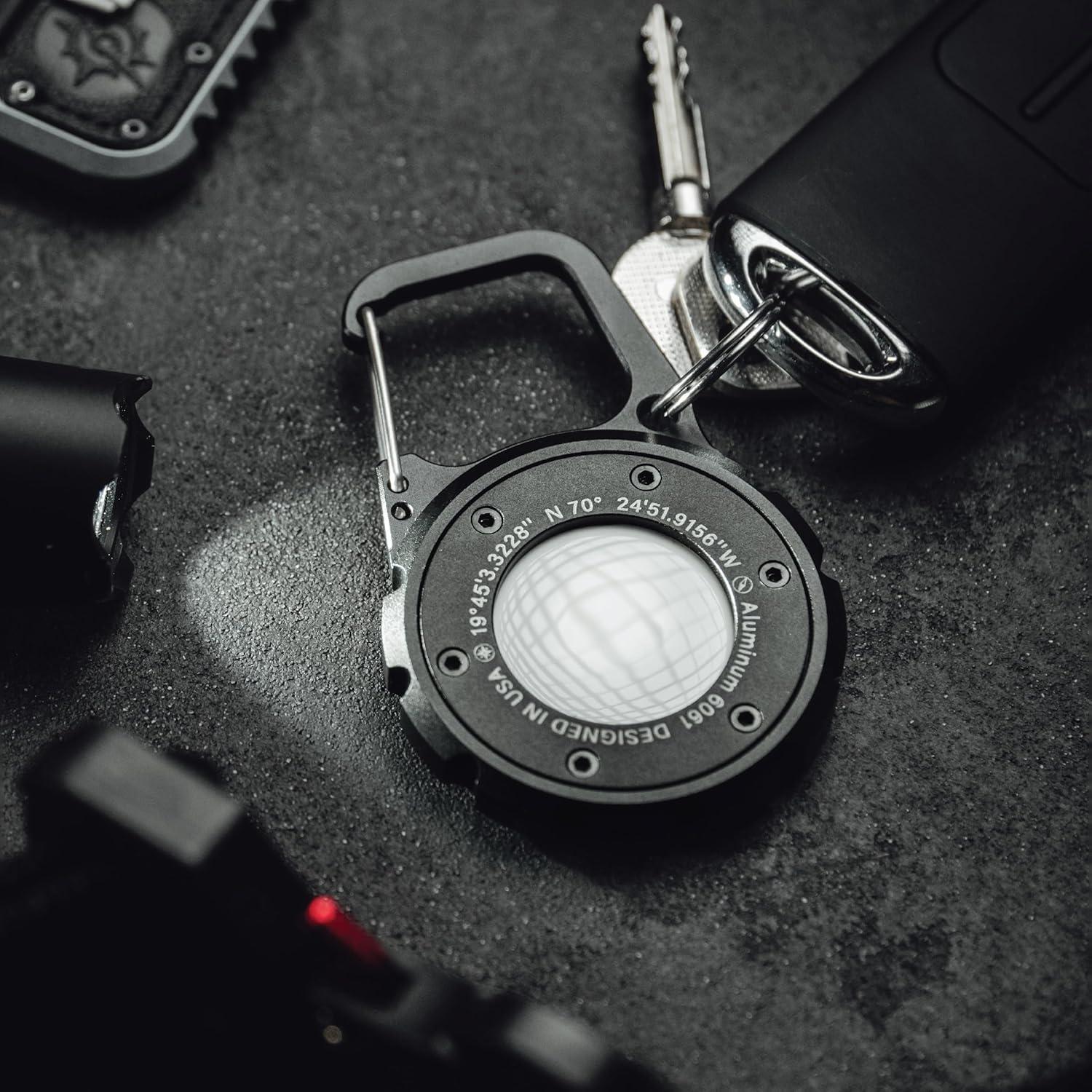 Soporte Mosquetón KORDIZ para AirTag - Aluminio y Cuero Negro