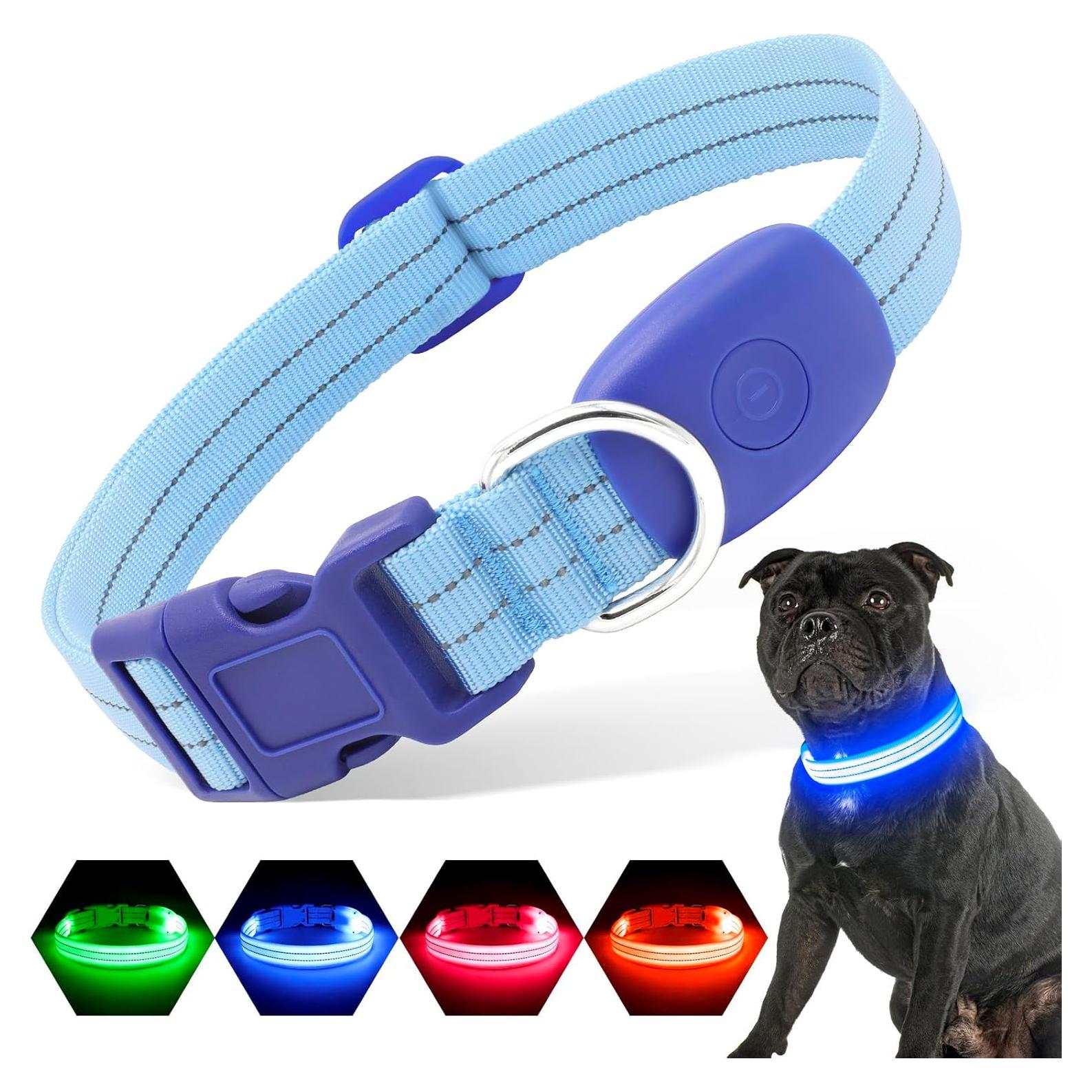 Collar LED Recargable PZRLit para Perros Pequeños Azul