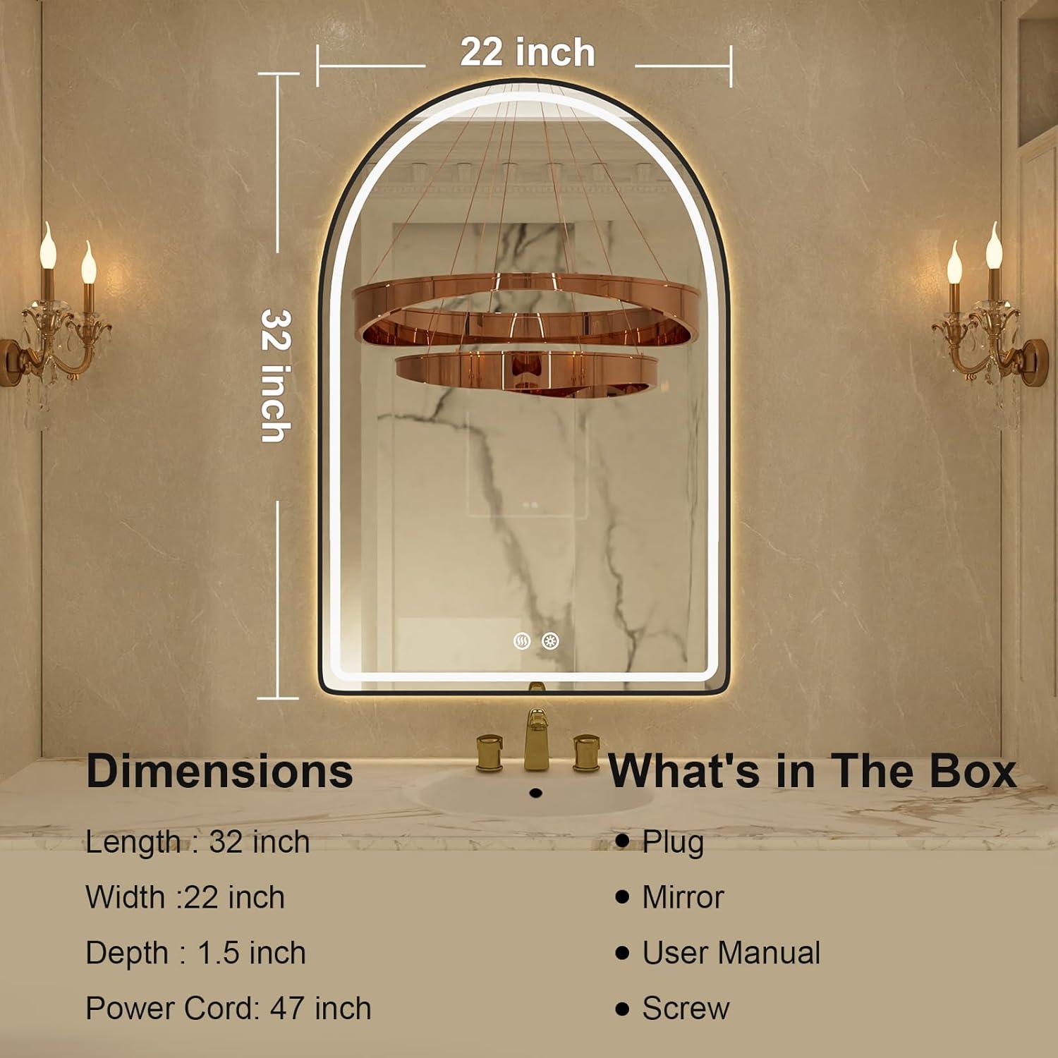 Espejo LED Arqueado Jing Yi Ming Jing 22x81 cm Negro Antivaho