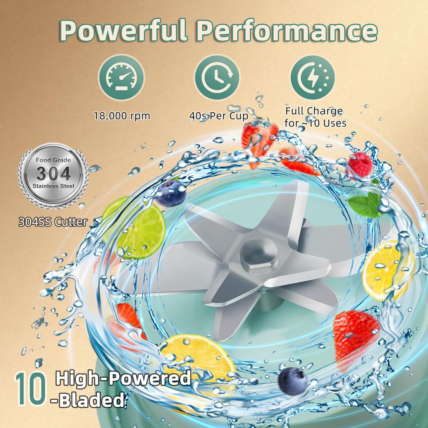 Licuadora Portátil HIFEASTS 1100ml Turbo USB-C Verde