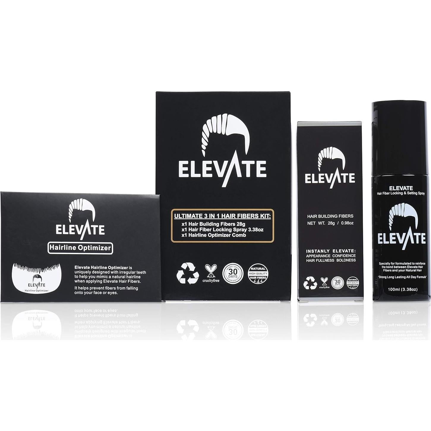 Kit 3 en 1 Elevate para Cabello Fino - Fibras, Spray y Peine