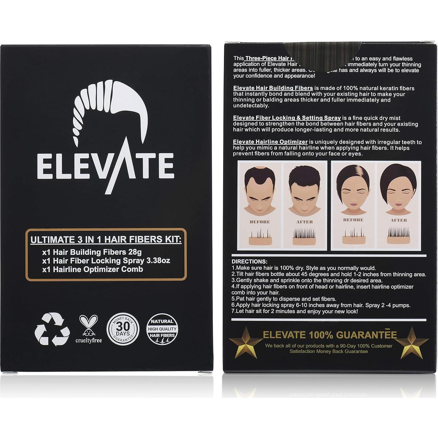 Kit 3 en 1 Elevate para Cabello Fino - Fibras, Spray y Peine