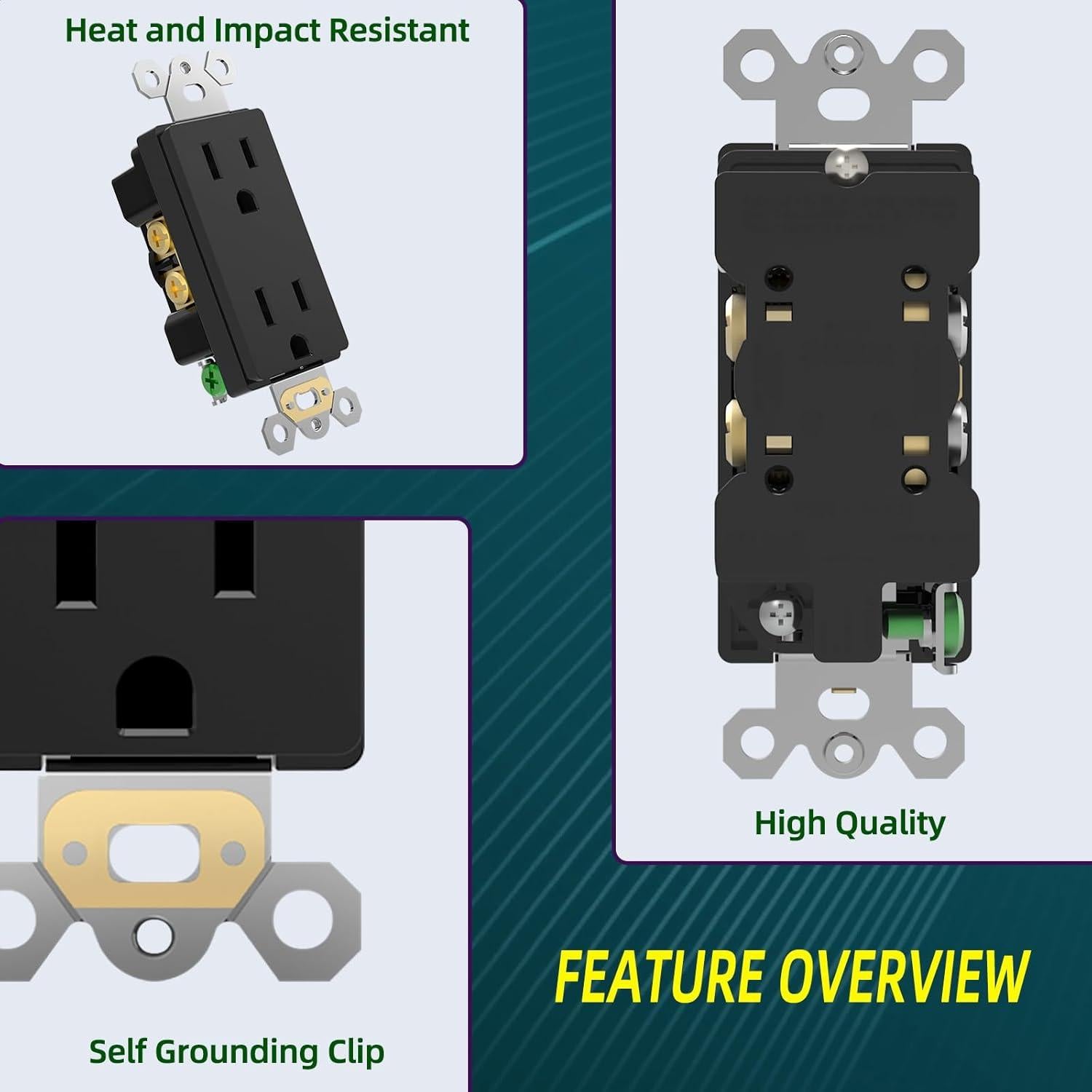 Toma Eléctrica Decorativa 15A TOPELER Negro Paquete 10