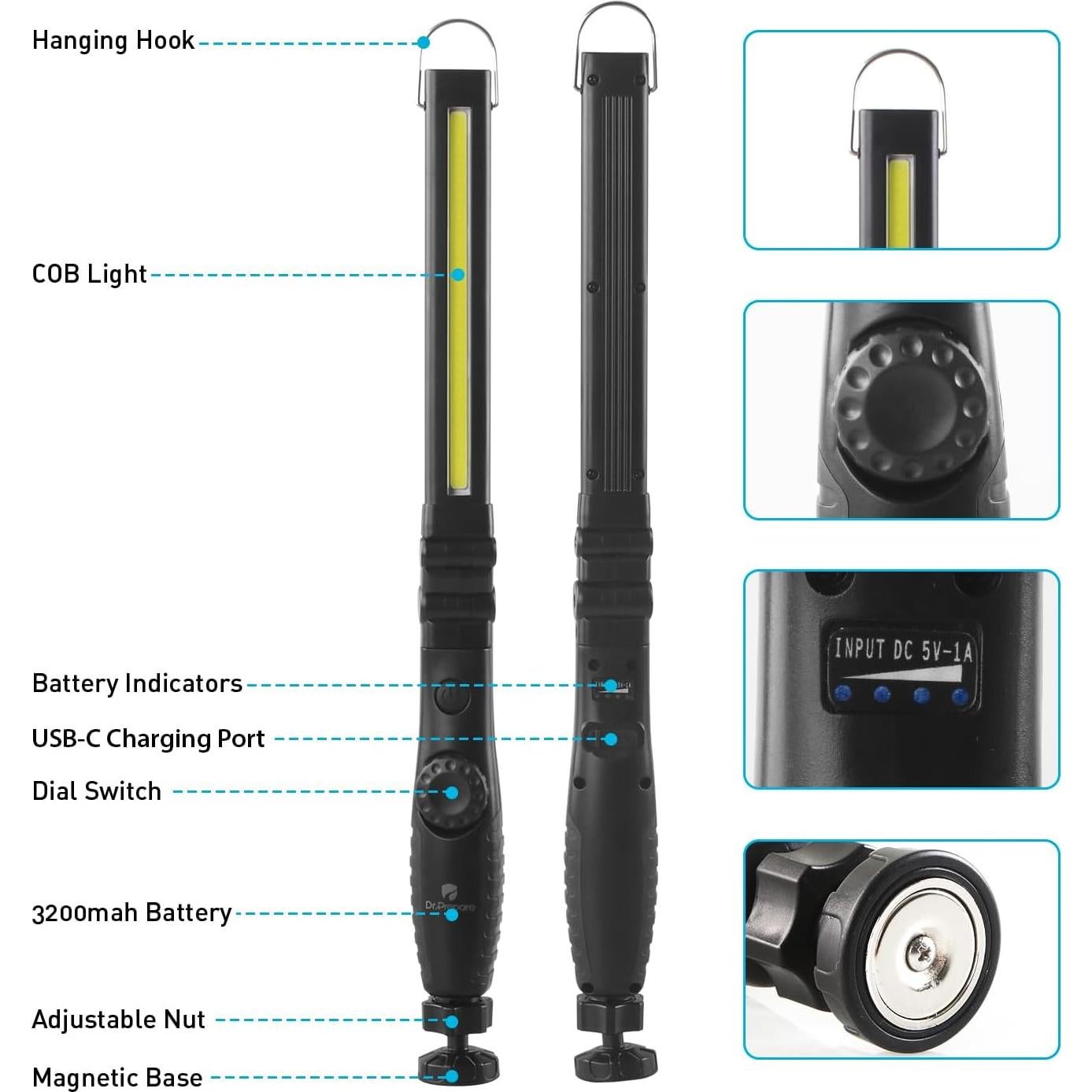 Luz de Trabajo LED Dr. Prepare 700 Lúmenes Plegable 2 Paquete