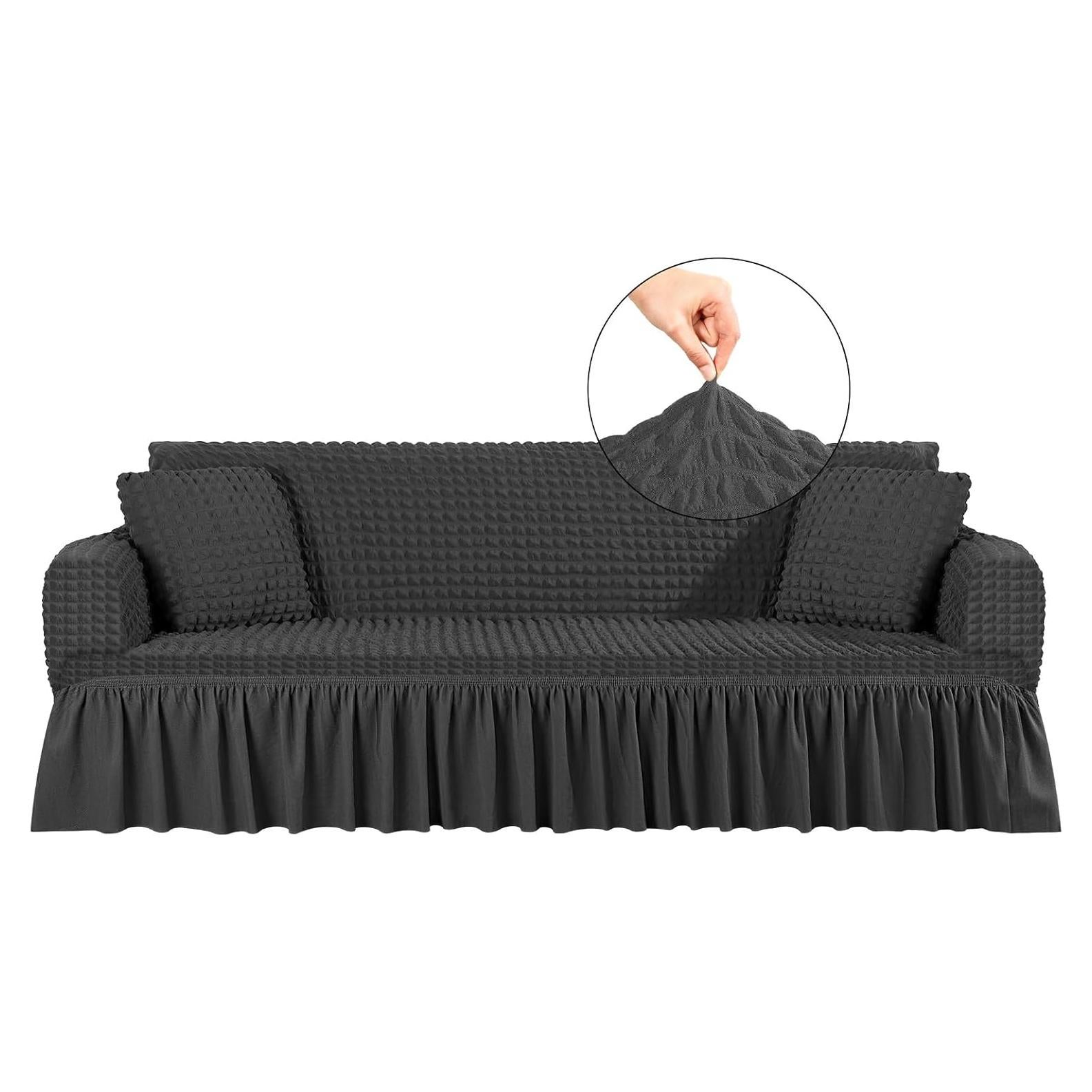 Set Funda de Sofá Grande SmoothNovelty Gris Oscuro 1+2 Almohadas