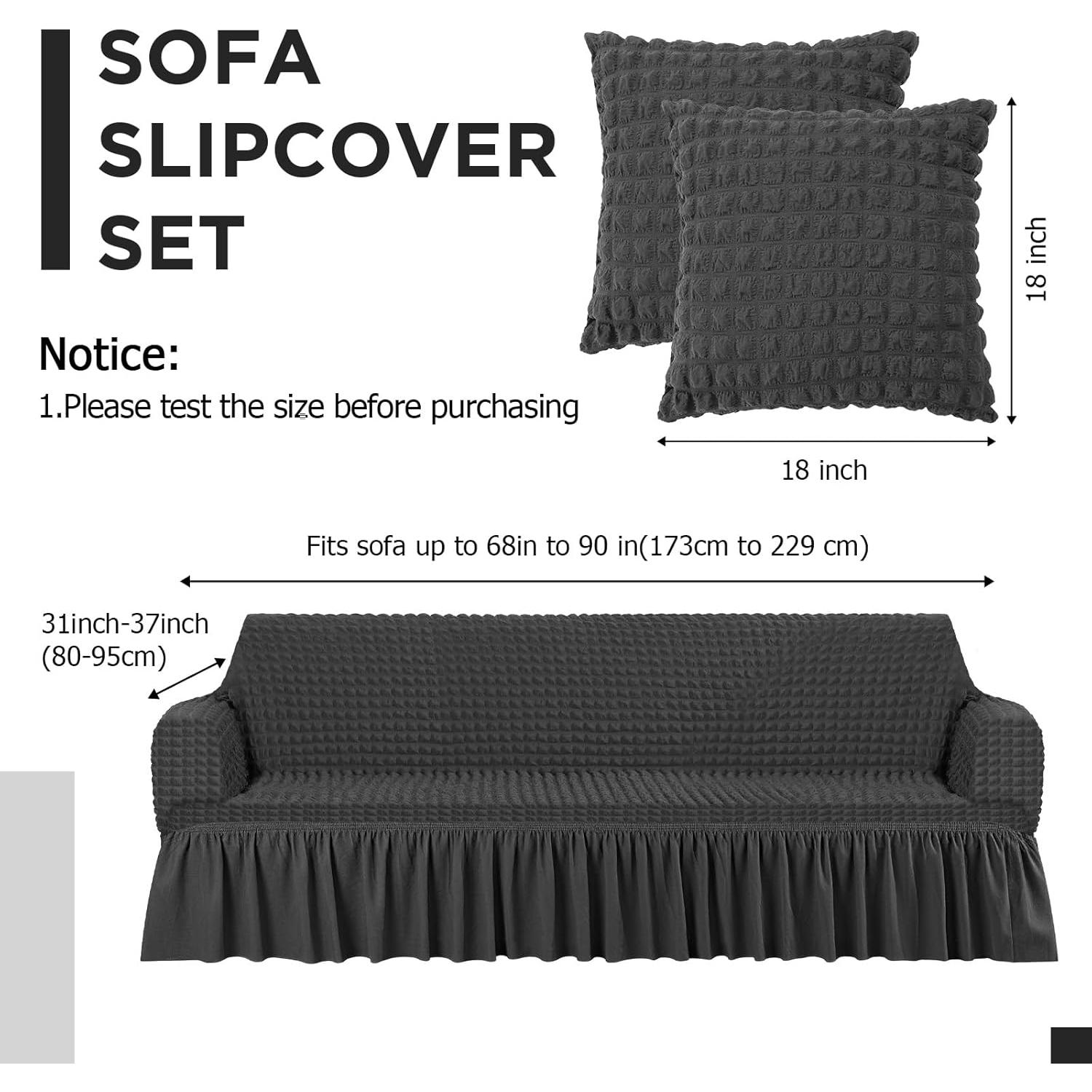 Set Funda de Sofá Grande SmoothNovelty Gris Oscuro 1+2 Almohadas