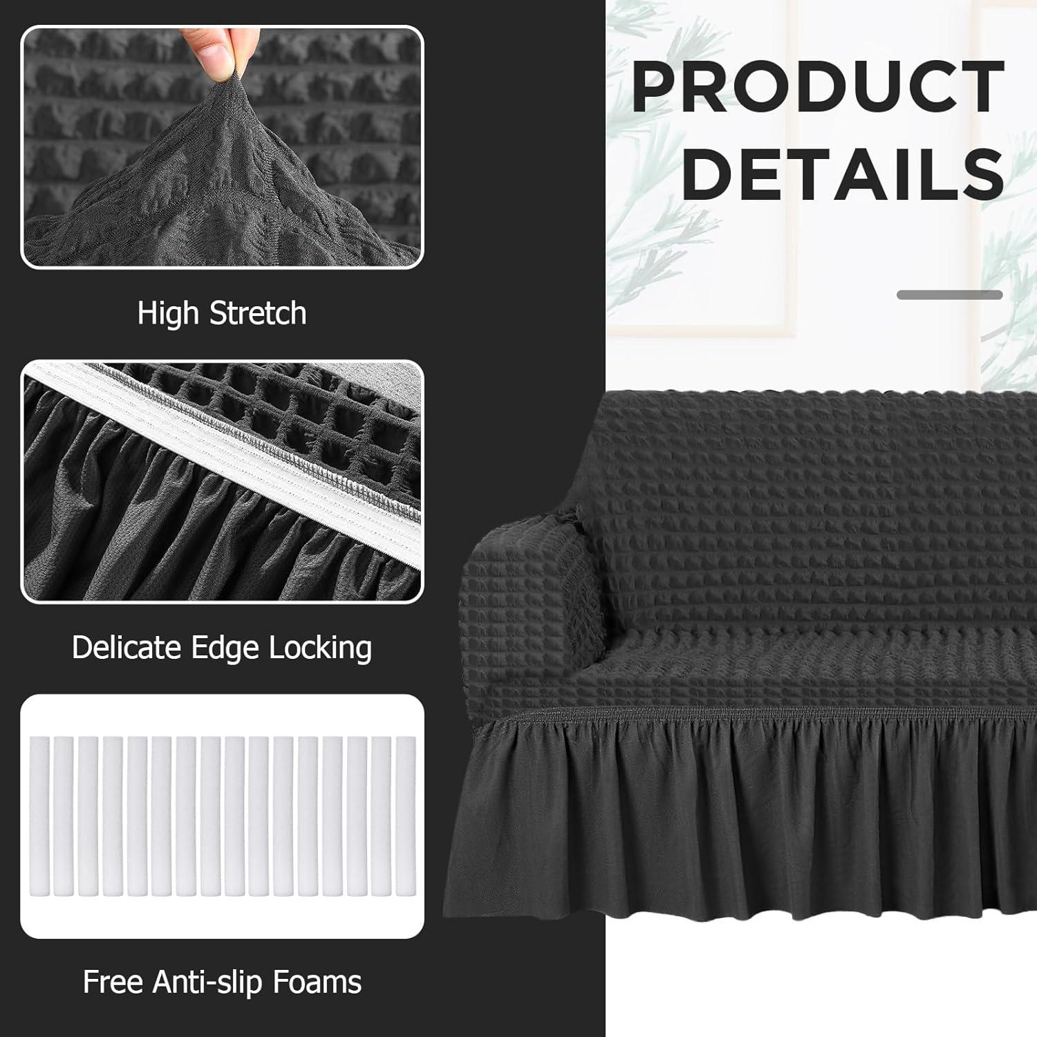 Set Funda de Sofá Grande SmoothNovelty Gris Oscuro 1+2 Almohadas