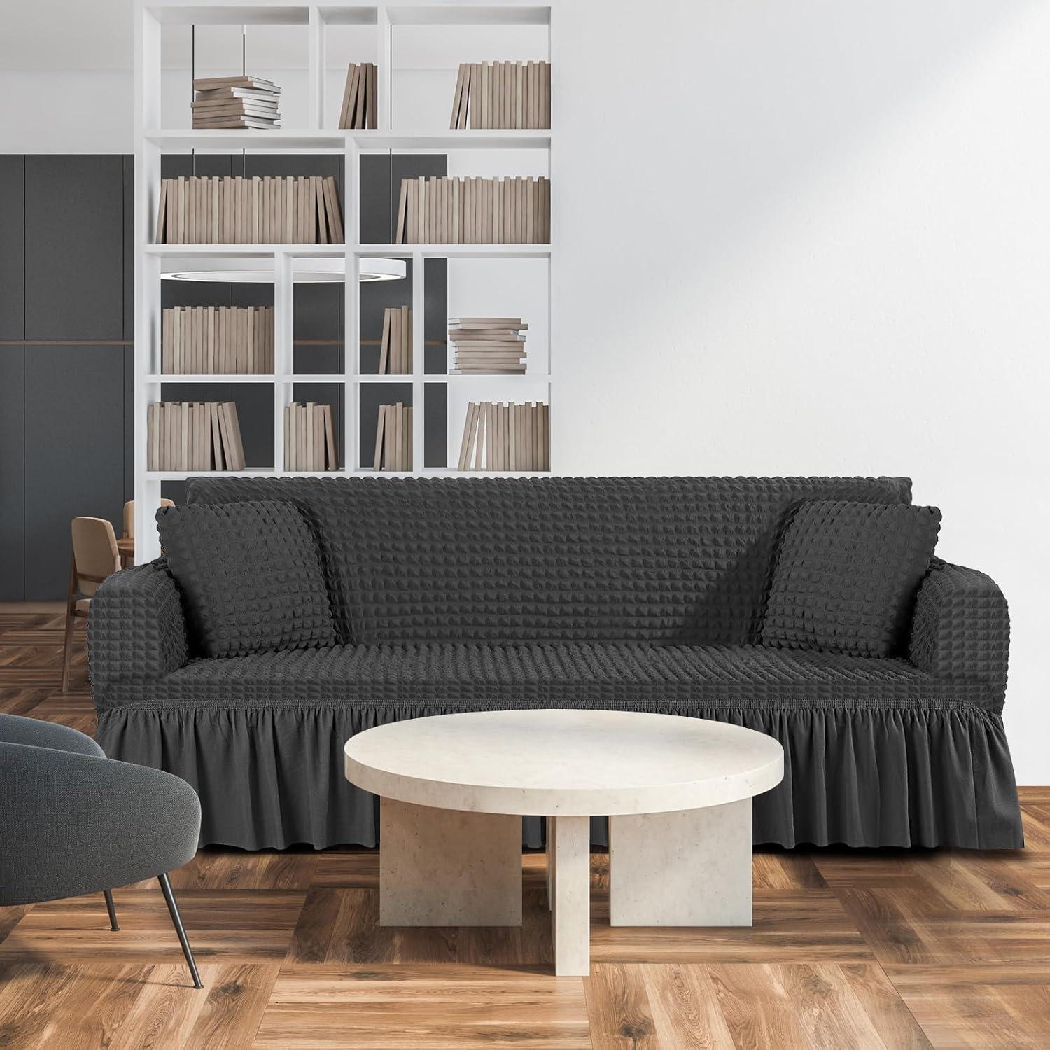 Set Funda de Sofá Grande SmoothNovelty Gris Oscuro 1+2 Almohadas