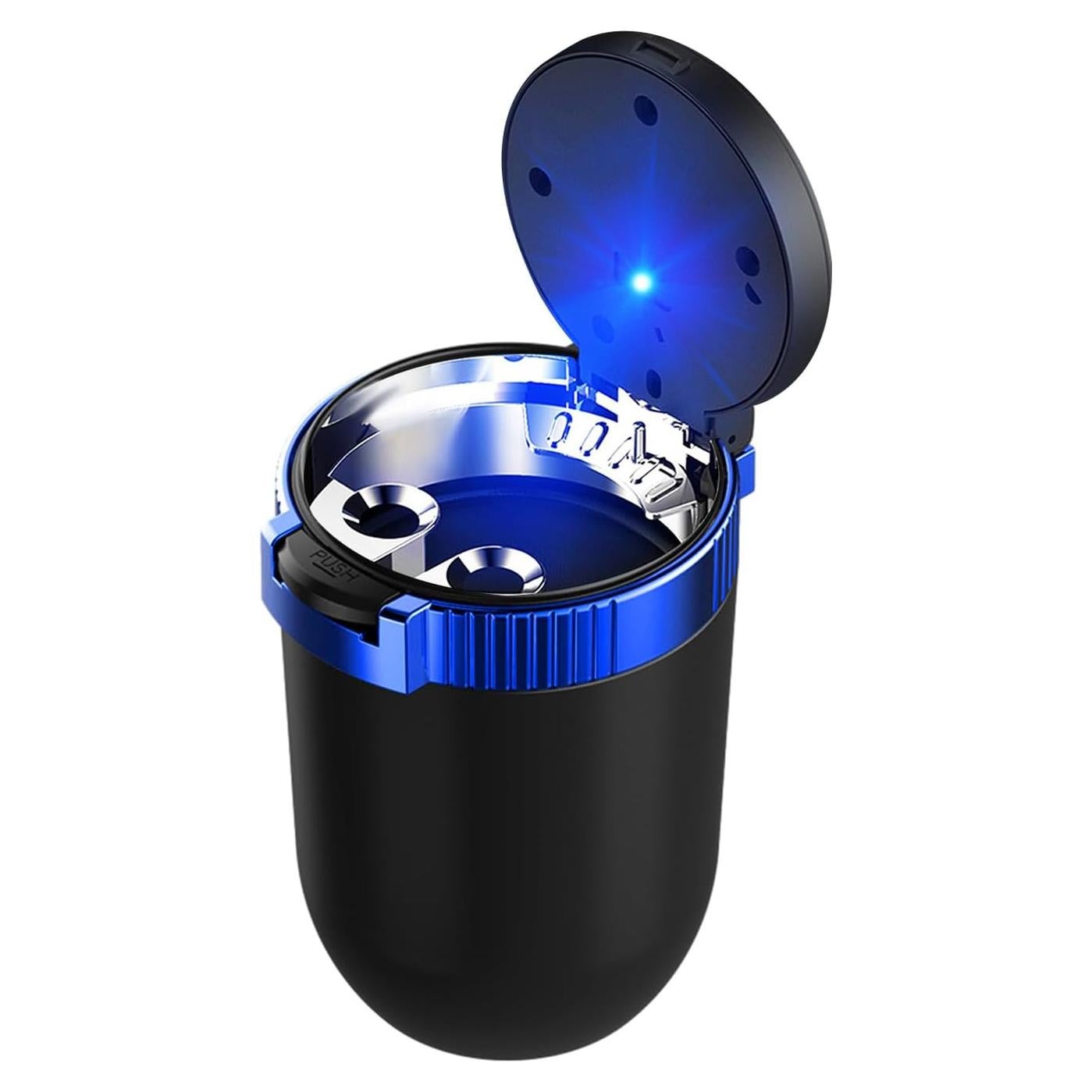 Cenicero de coche con tapa Povtii, acero inoxidable, azul