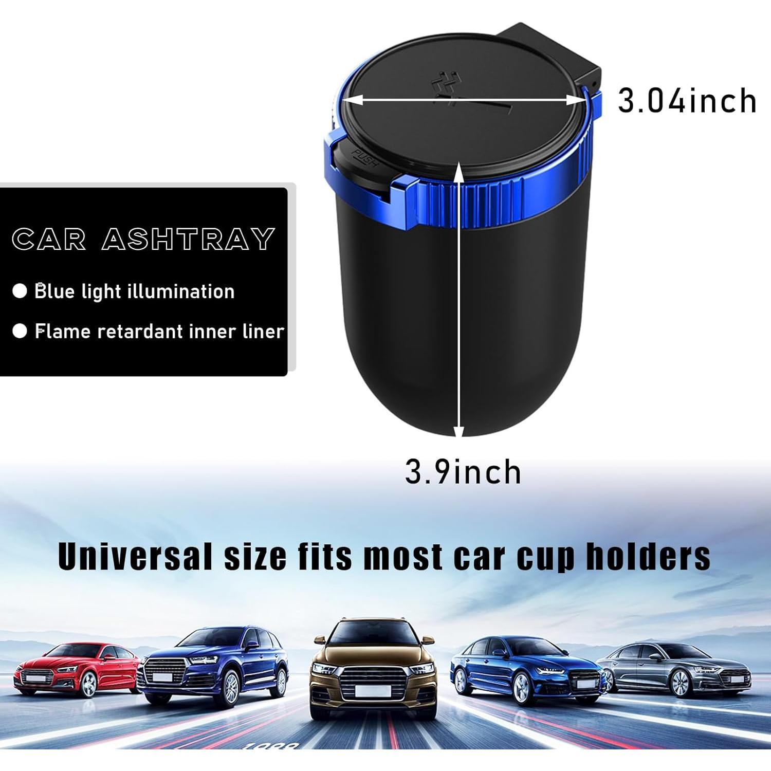 Cenicero de coche con tapa Povtii, acero inoxidable, azul