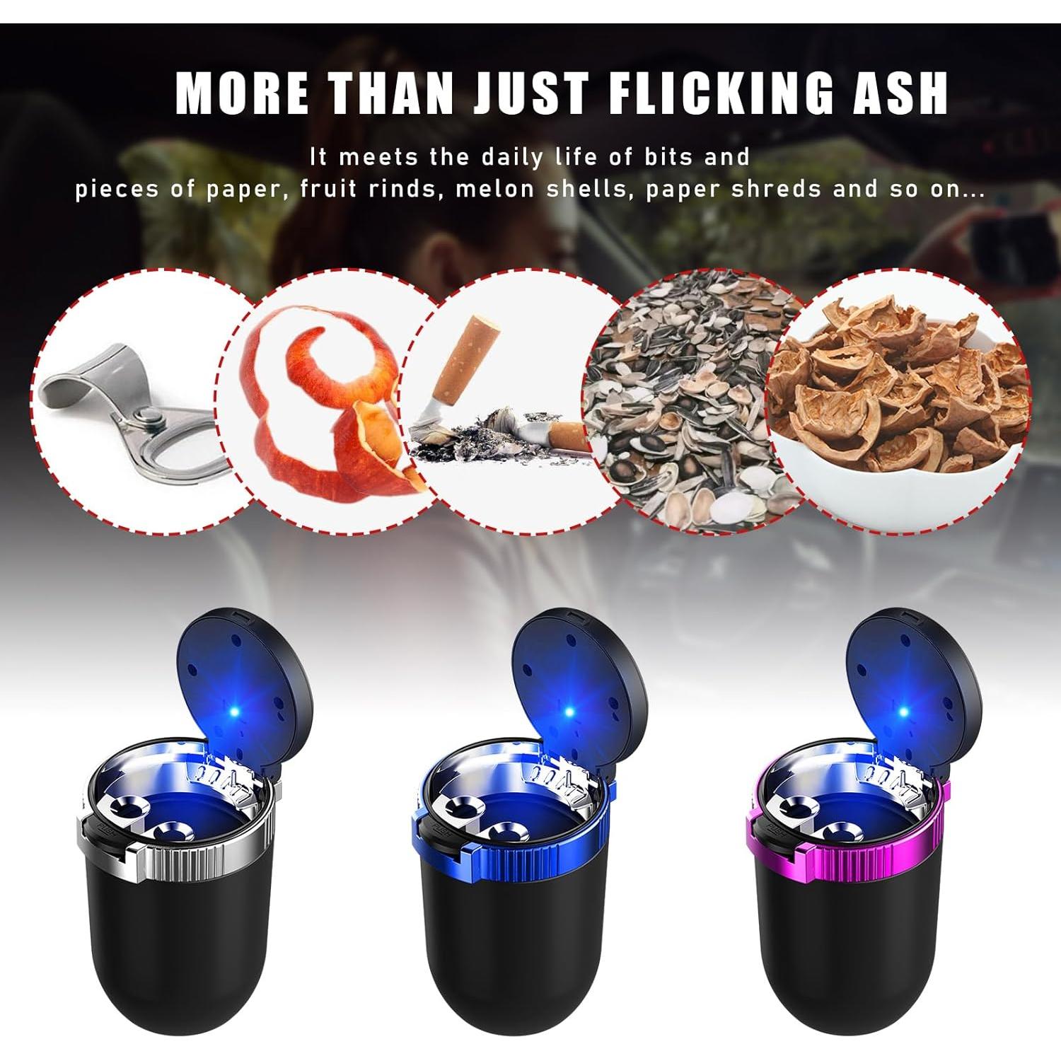 Cenicero de coche con tapa Povtii, acero inoxidable, azul