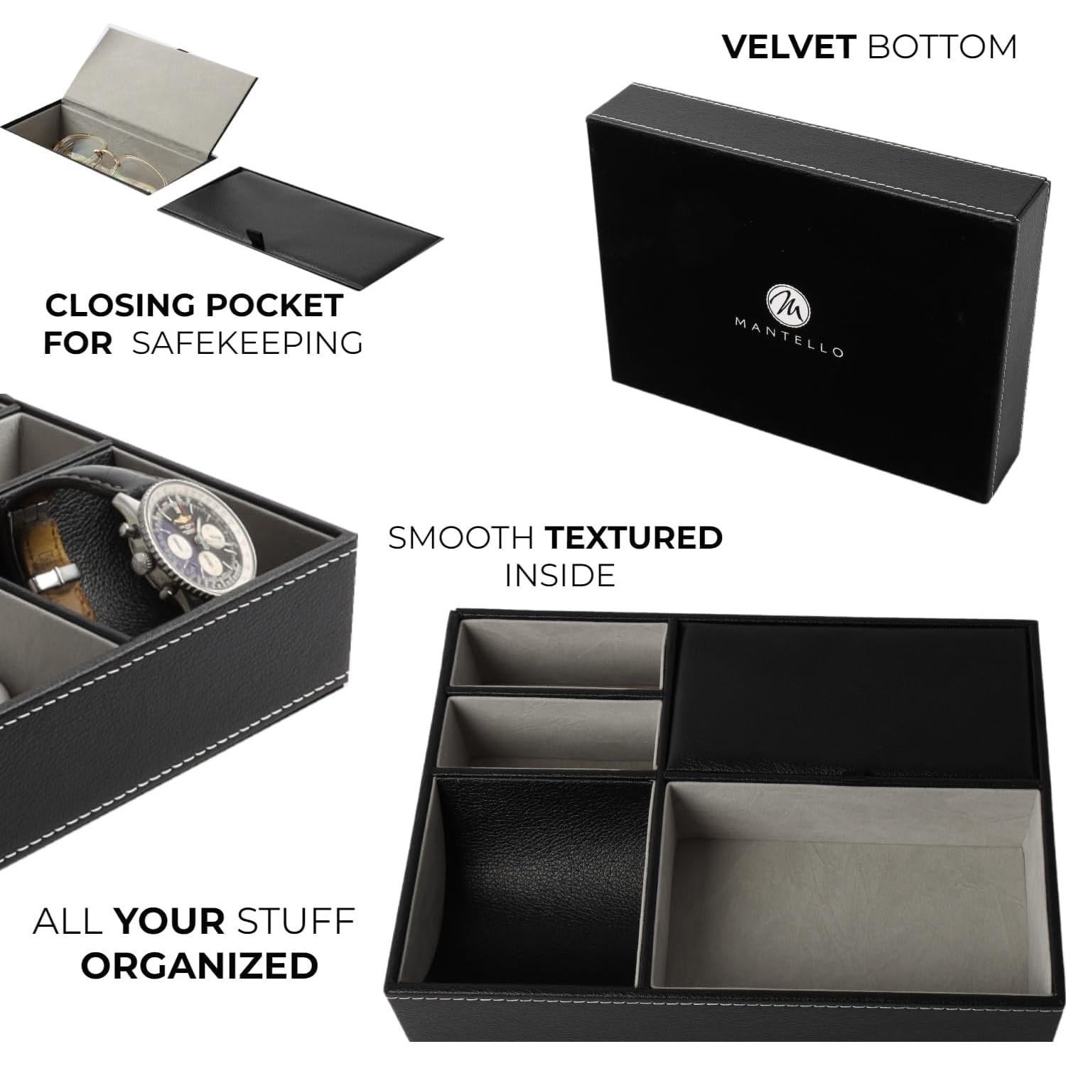 Organizador de Mesita de Noche Mantello, Bandeja de Valet Negra