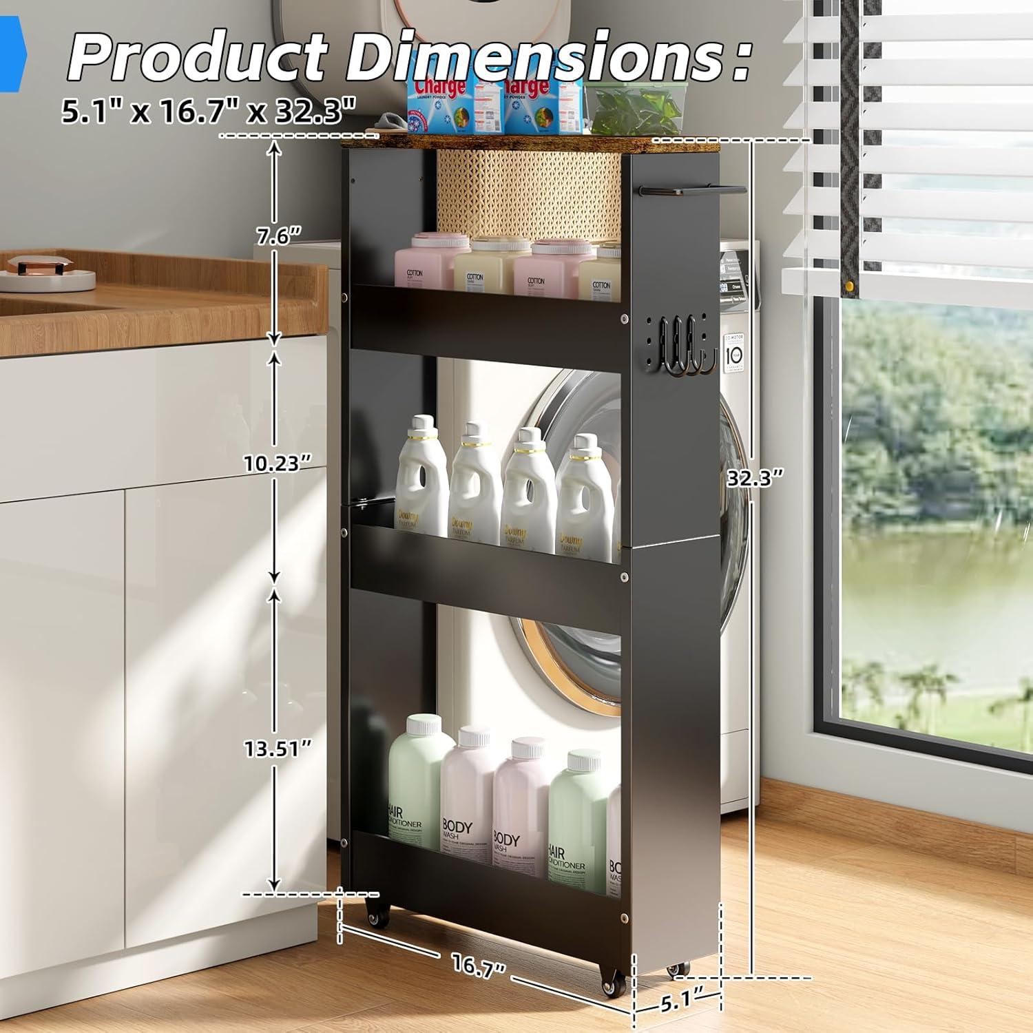 Carro de Almacenamiento CABTE de 4 Niveles Negro 82 cm