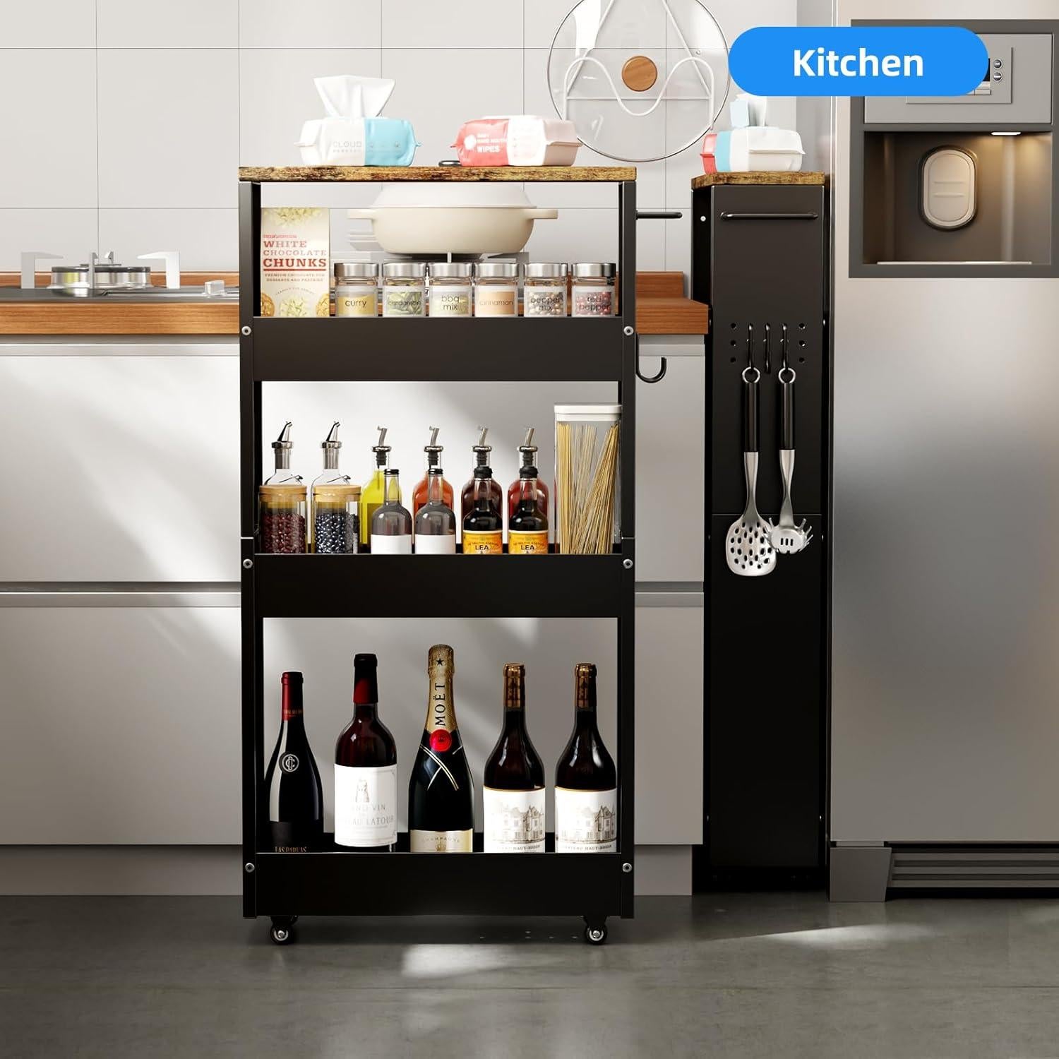 Carro de Almacenamiento CABTE de 4 Niveles Negro 82 cm