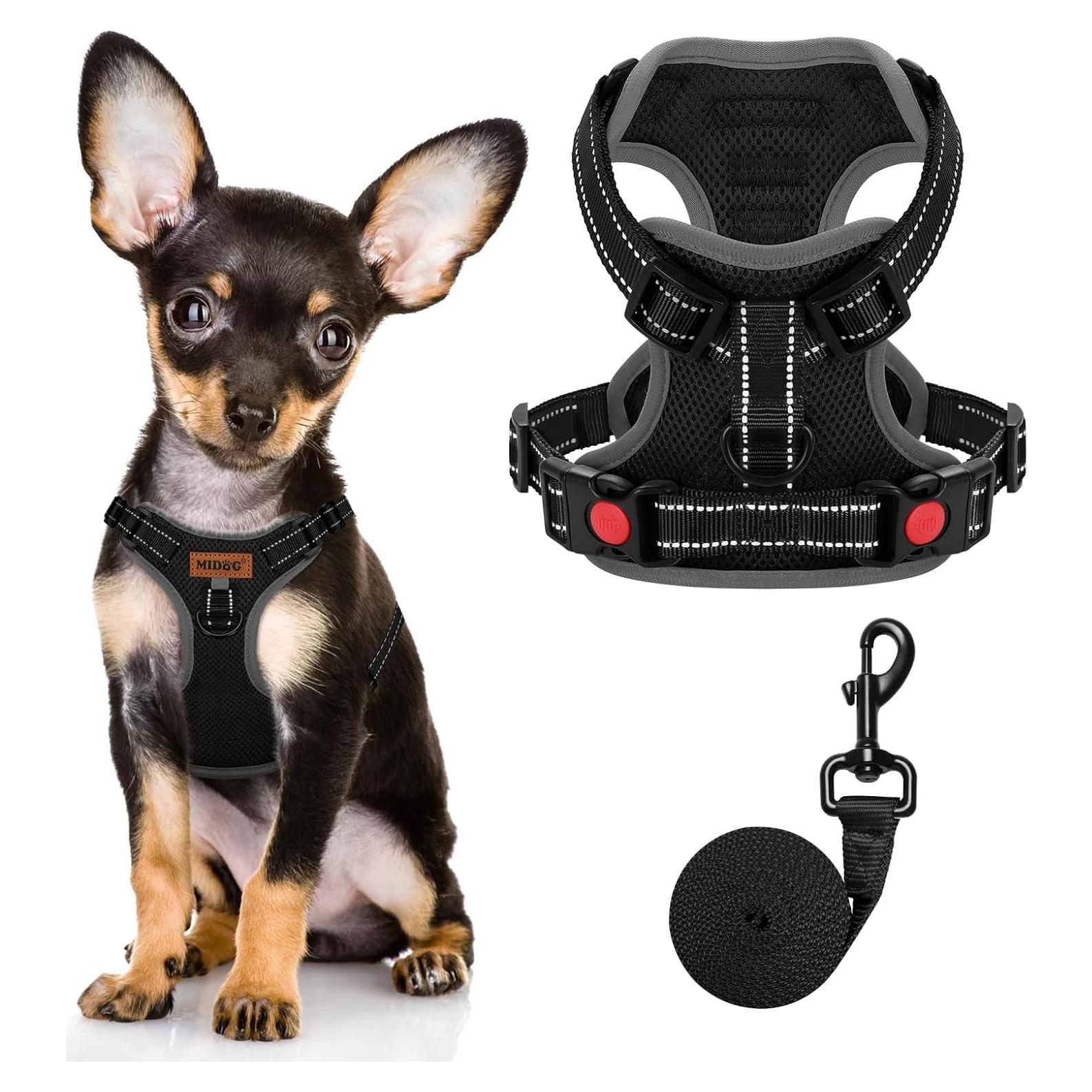 Arnés para Perros Sin Tirones MIDOG Negro XS - Ajustable y Reflectante