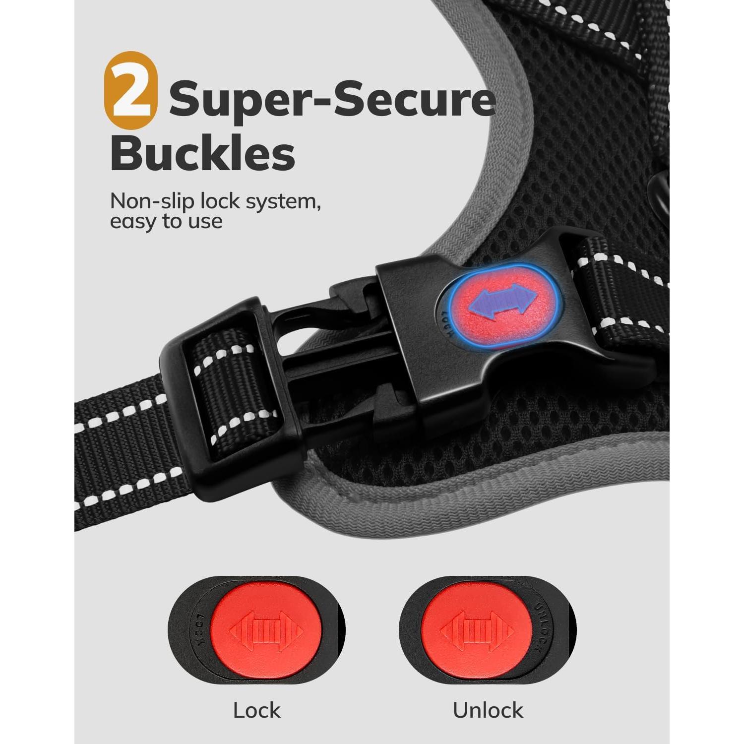 Arnés para Perros Sin Tirones MIDOG Negro XS - Ajustable y Reflectante