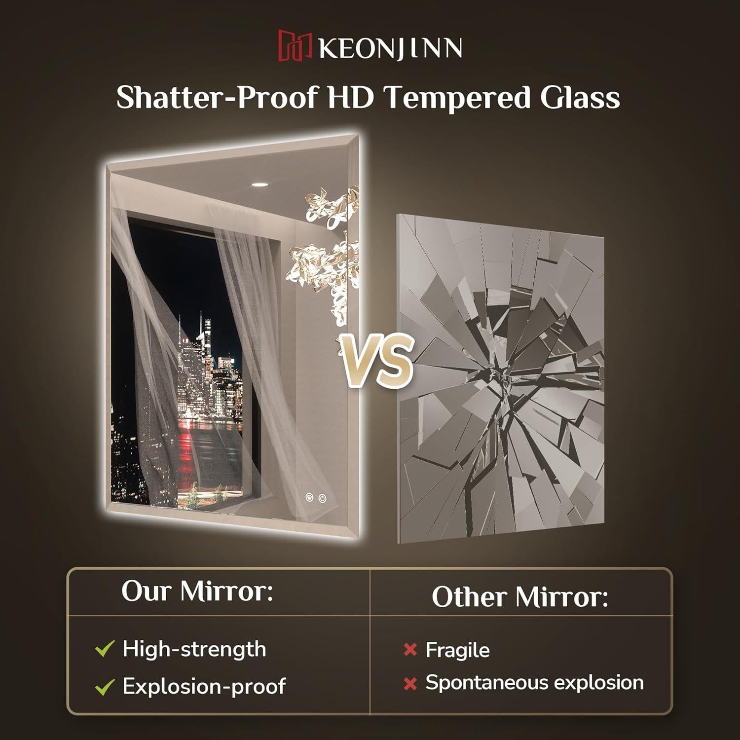 Espejo LED Retroiluminado Keonjinn 60.96x101.6cm Biselado