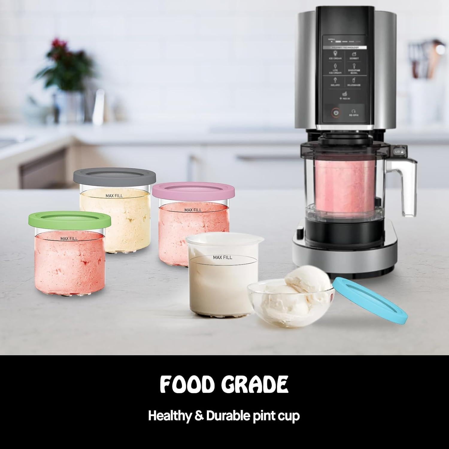 Pintas y tapas Ninja Creami SVNOOC 16 oz, 4 colores, BPA libre