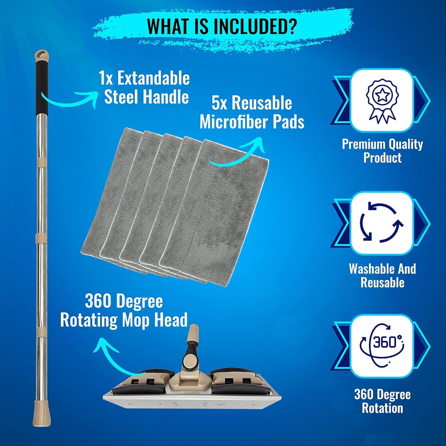 Mopa de Microfibra Mayshine 60 cm con 5 Paños Reutilizables