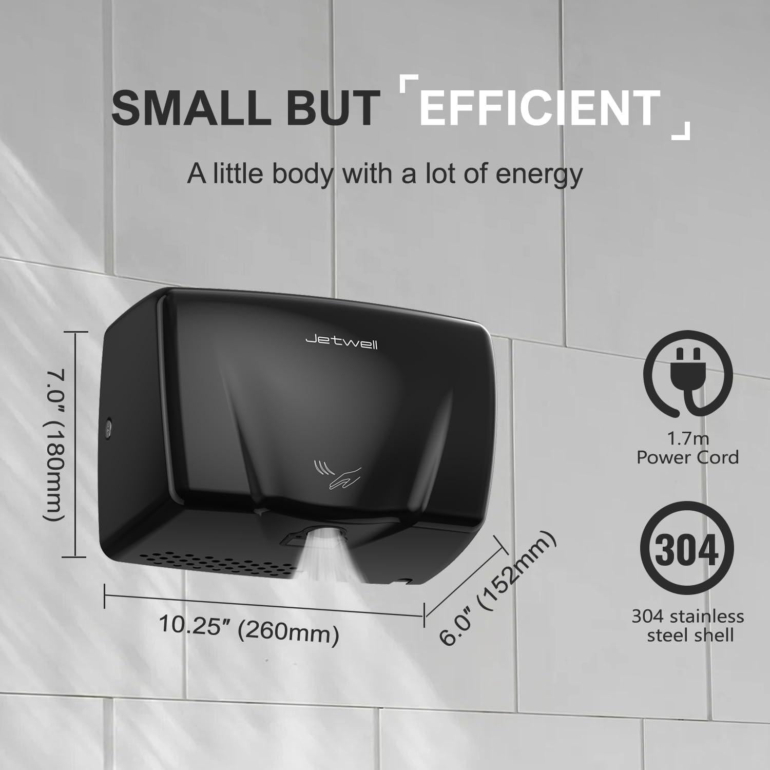 Secador de Manos Automático JETWELL JW2803 Negro - Acero Inoxidable