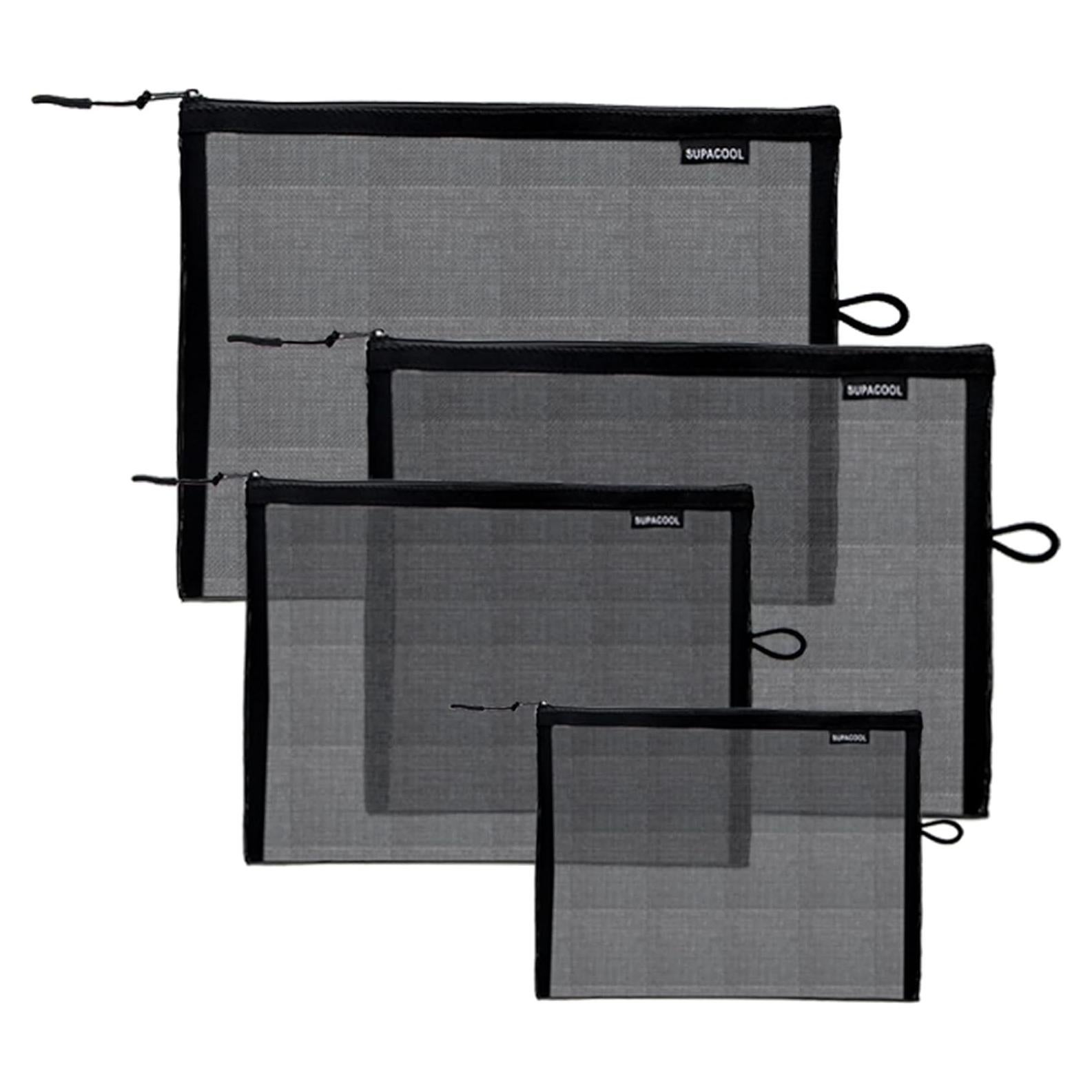 Set de 4 Bolsas de Maquillaje de Malla SUPACOOL - Negro