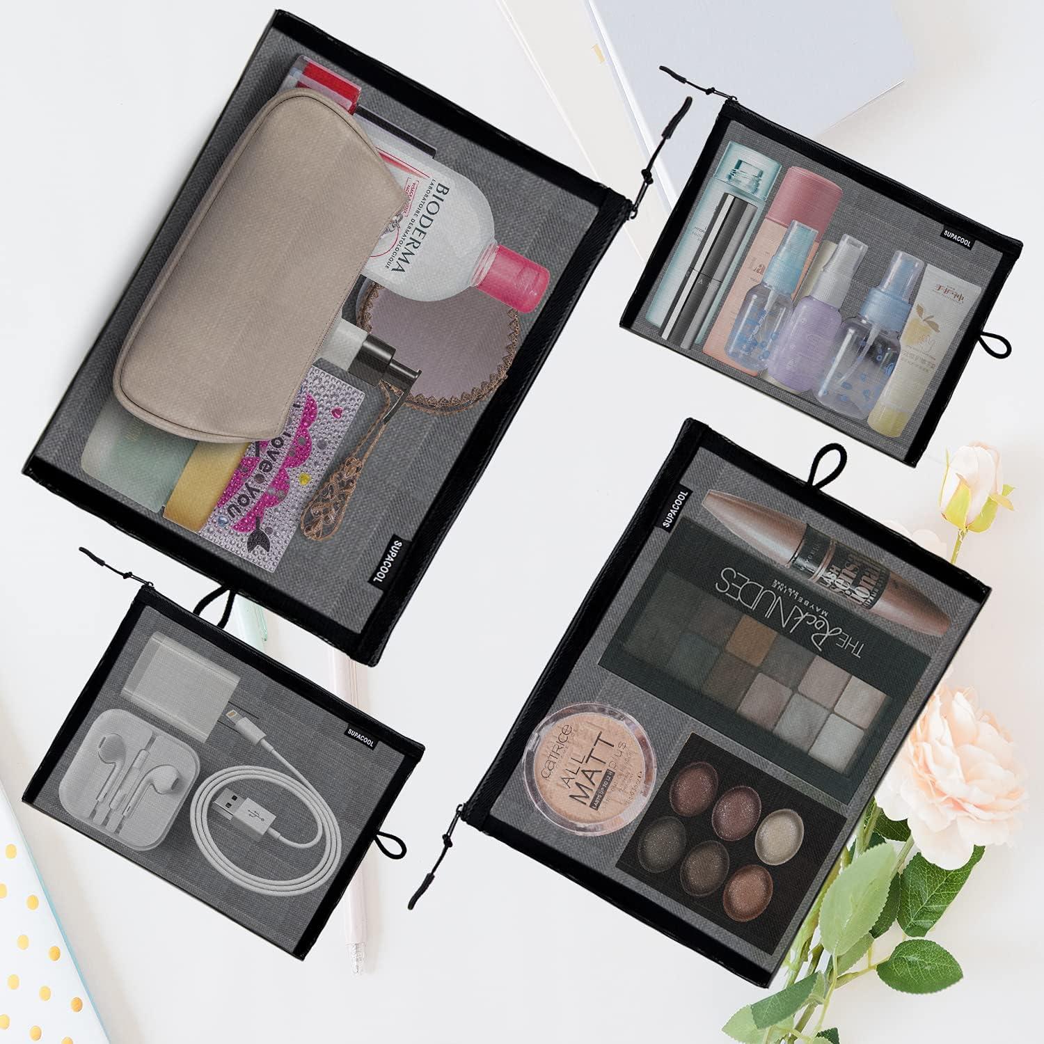 Set de 4 Bolsas de Maquillaje de Malla SUPACOOL - Negro