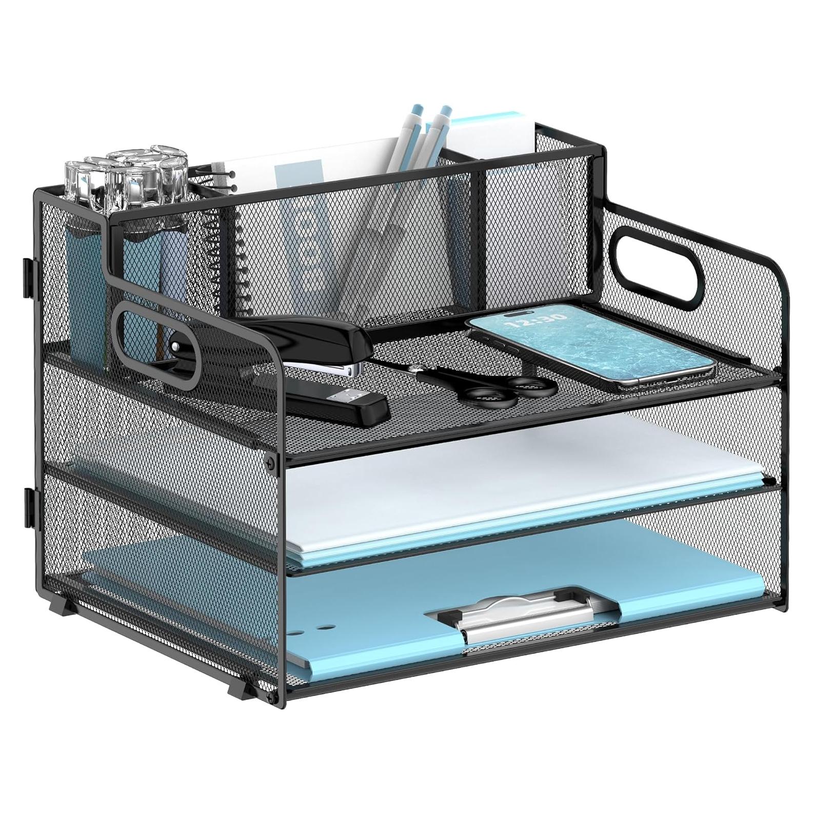 Organizador de Escritorio 3 Niveles JMHUD Negro con Soporte para Bolígrafos