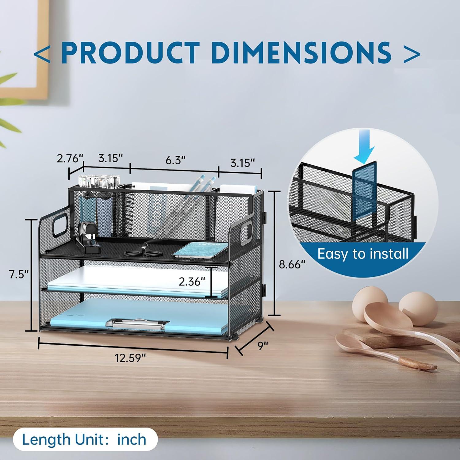 Organizador de Escritorio 3 Niveles JMHUD Negro con Soporte para Bolígrafos
