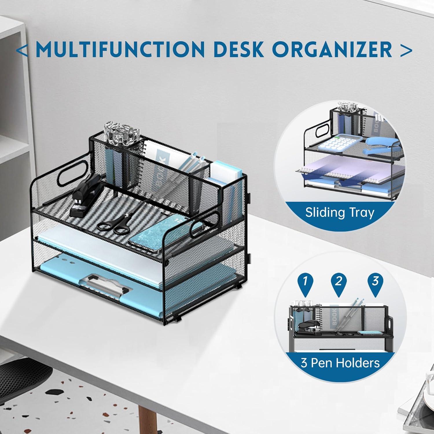Organizador de Escritorio 3 Niveles JMHUD Negro con Soporte para Bolígrafos