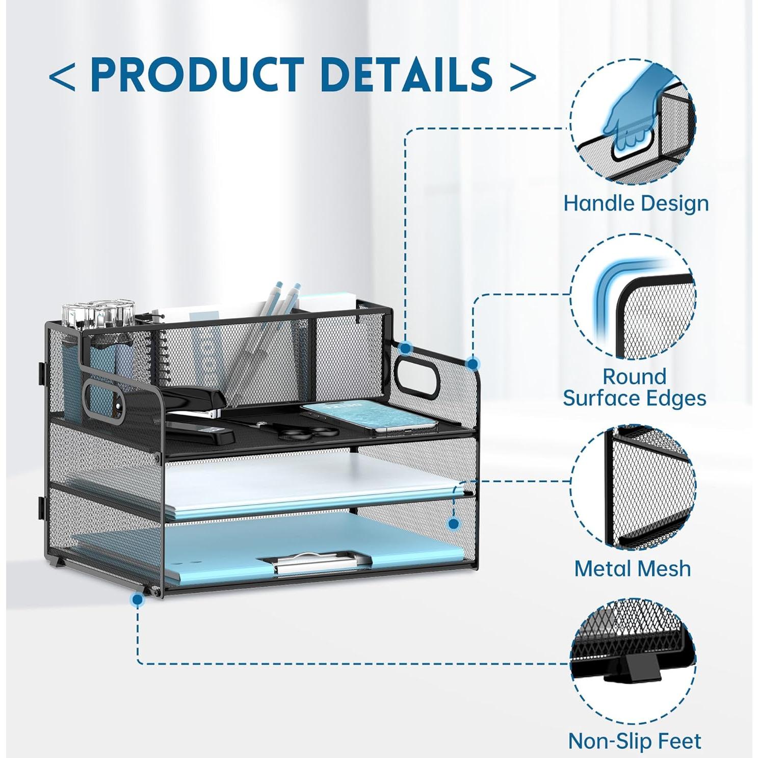 Organizador de Escritorio 3 Niveles JMHUD Negro con Soporte para Bolígrafos