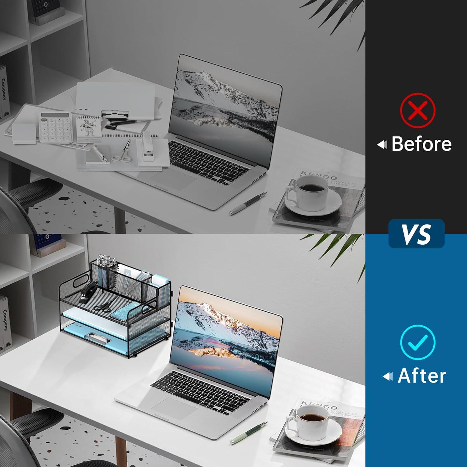 Organizador de Escritorio 3 Niveles JMHUD Negro con Soporte para Bolígrafos