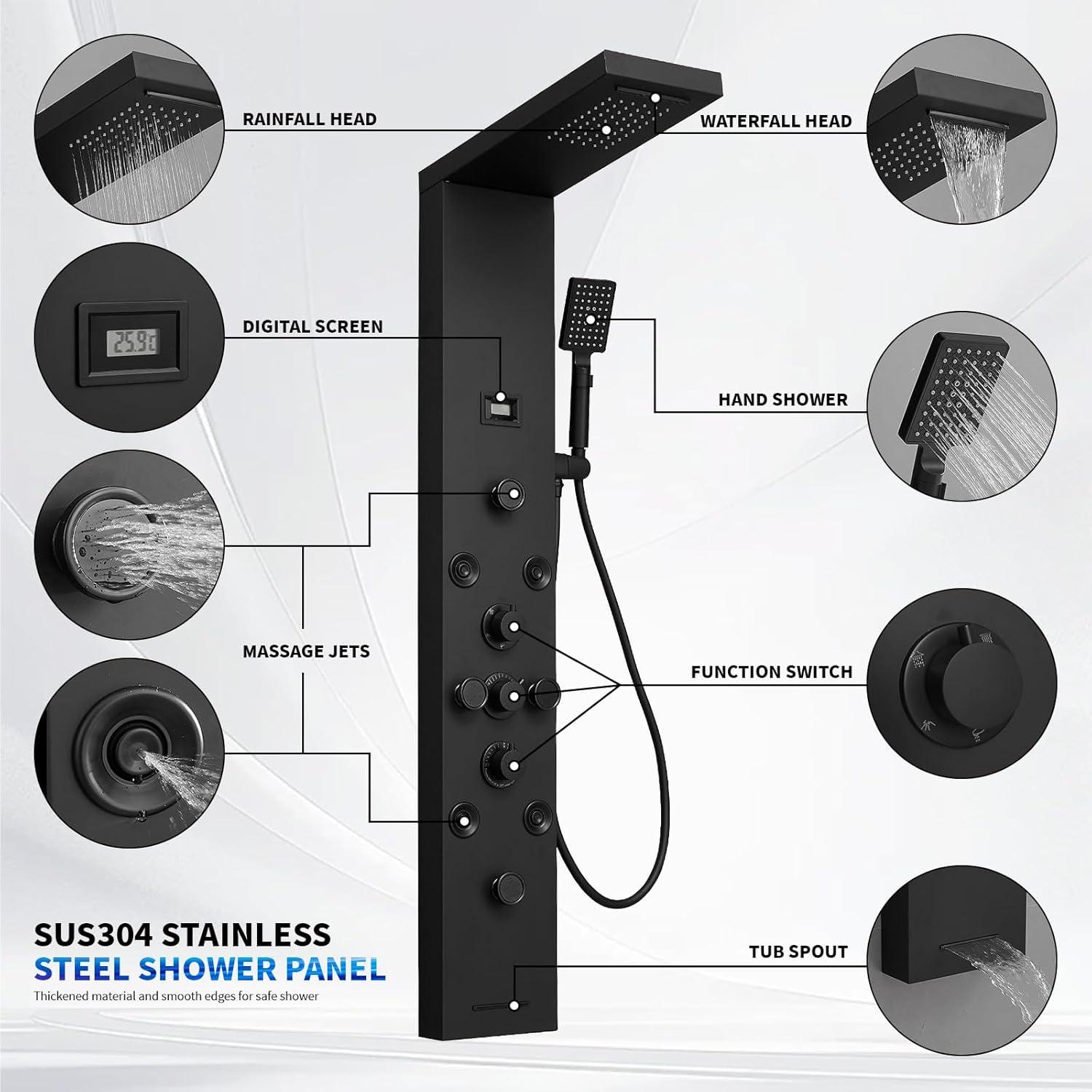 Panel de Ducha 5 en 1 BWE Acero Inoxidable Negro Mate