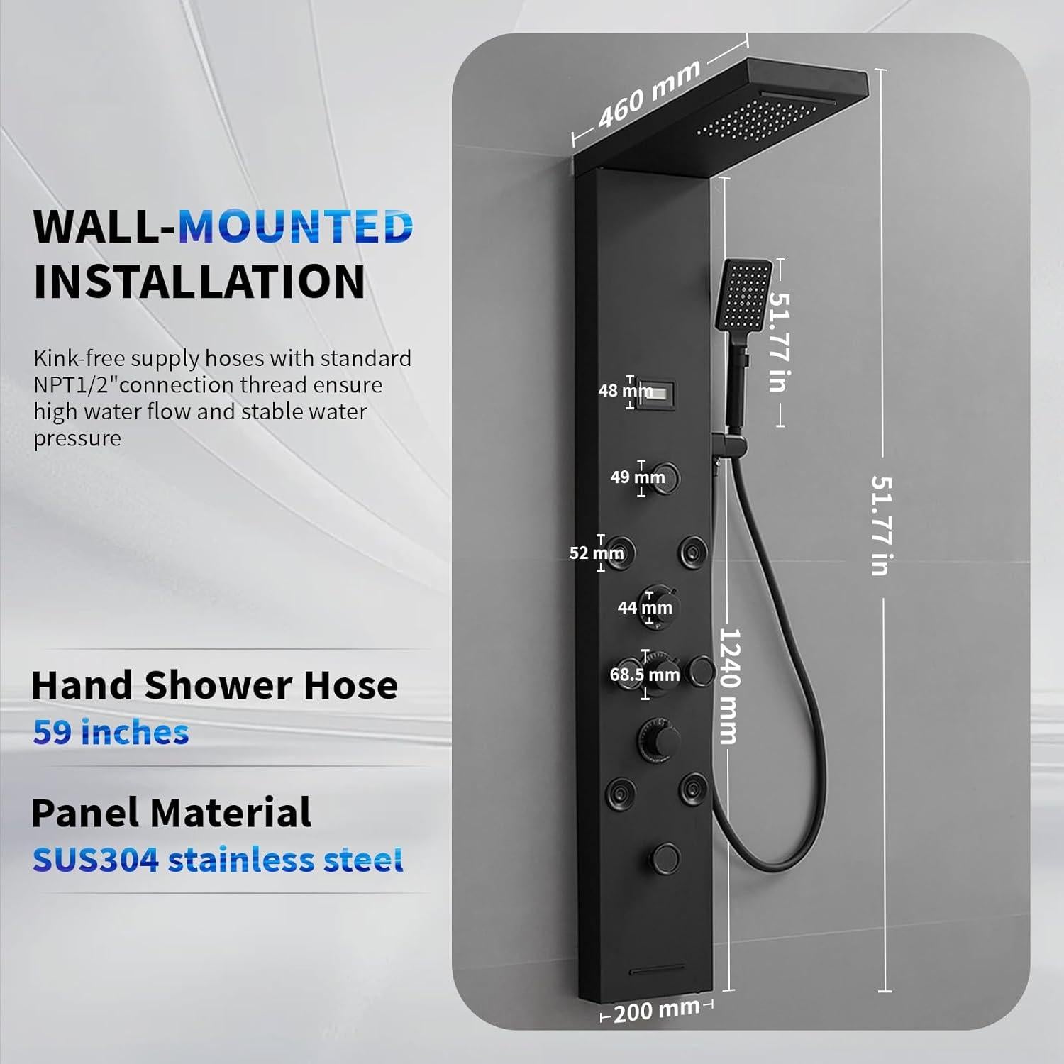 Panel de Ducha 5 en 1 BWE Acero Inoxidable Negro Mate